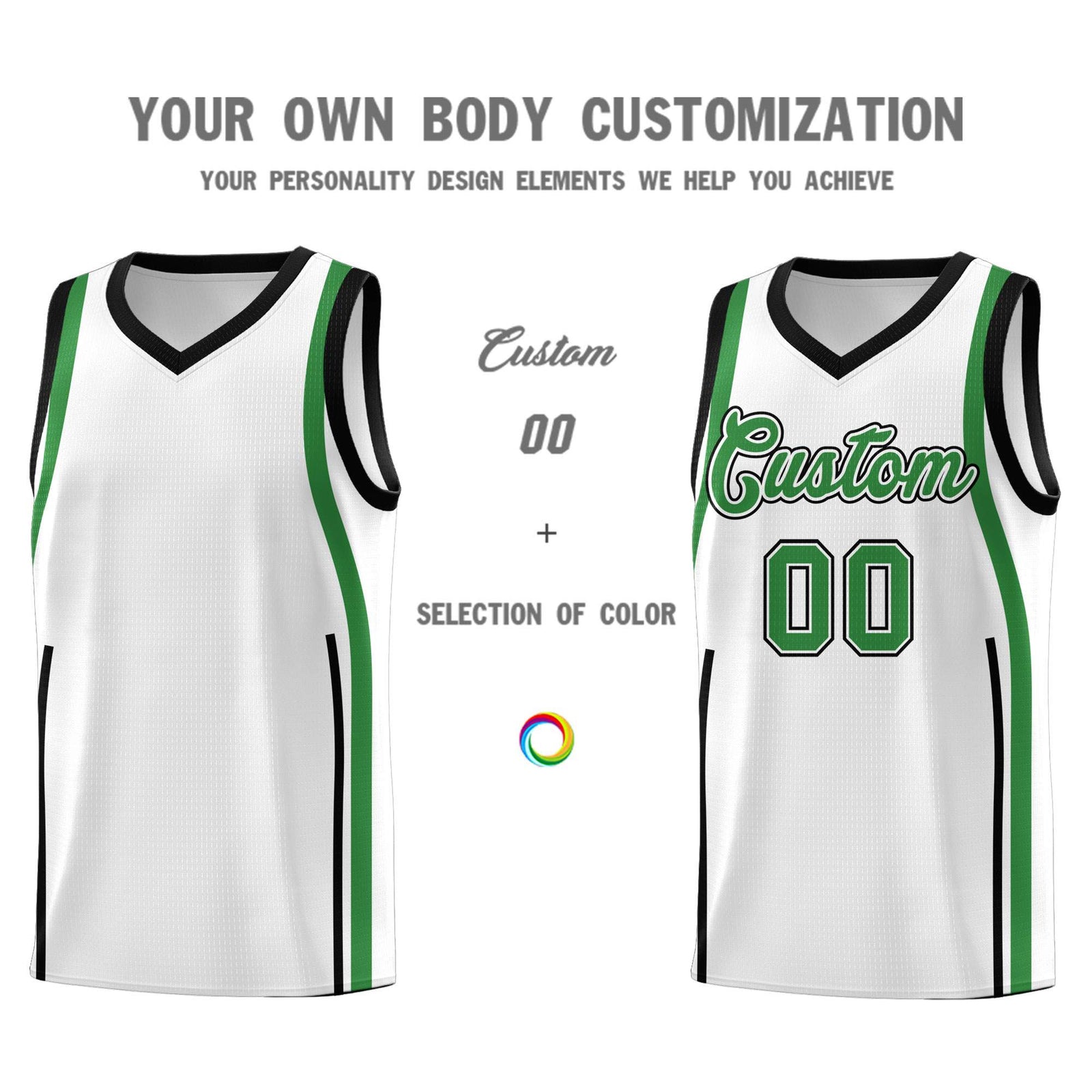 Custom White Kelly Green AND White Basketball Jersey