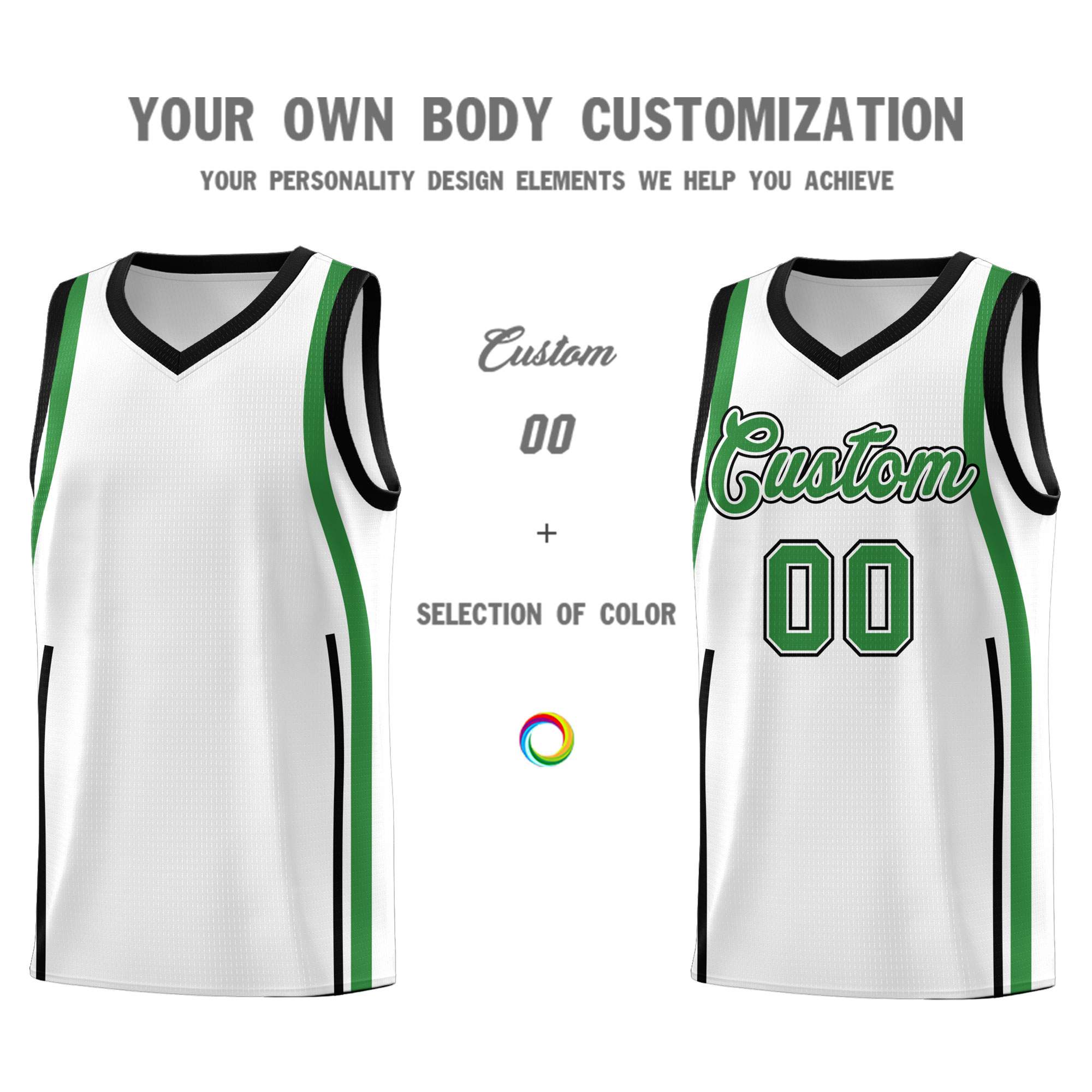 Custom White Kelly Green AND White Basketball Jersey
