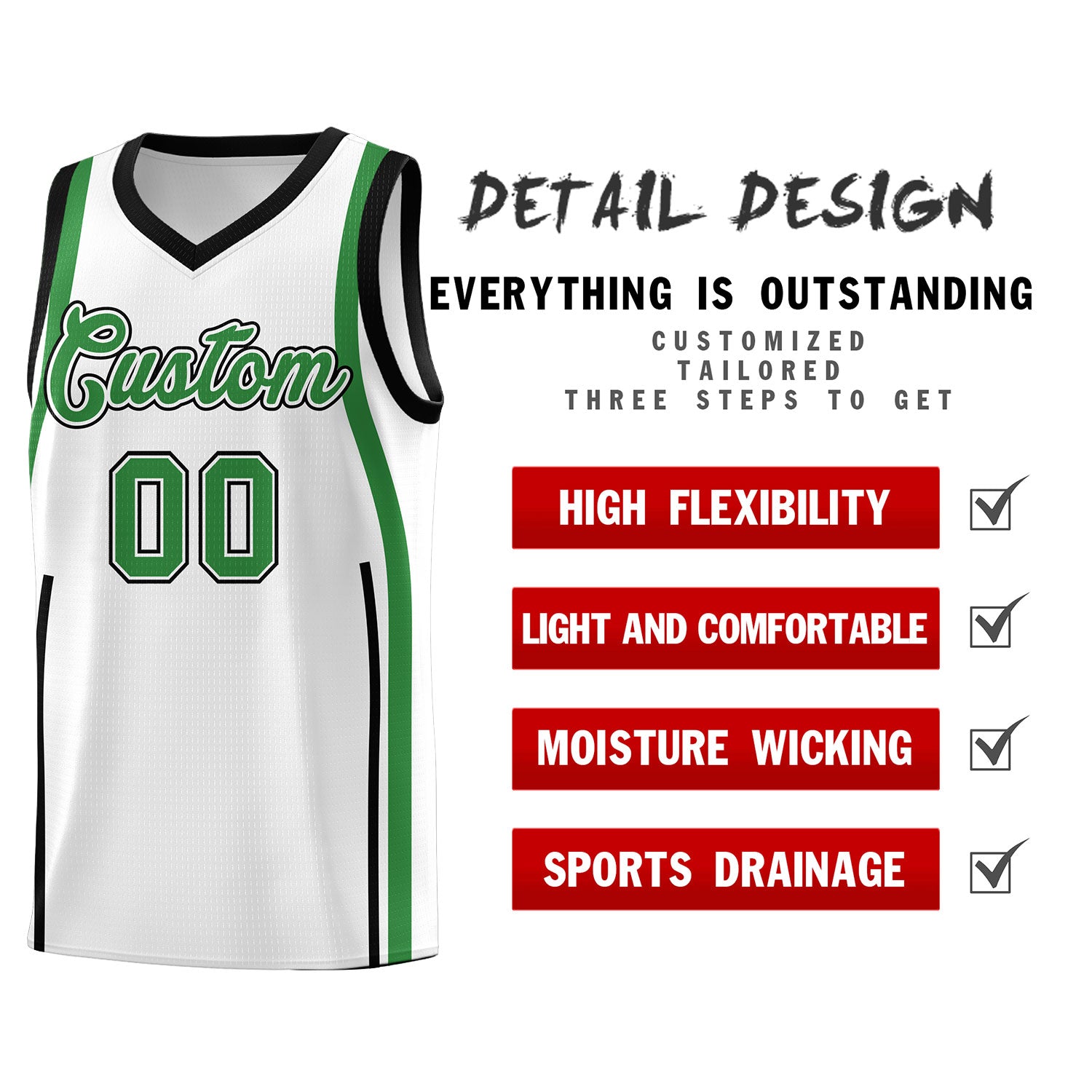 Custom White Kelly Green AND White Basketball Jersey