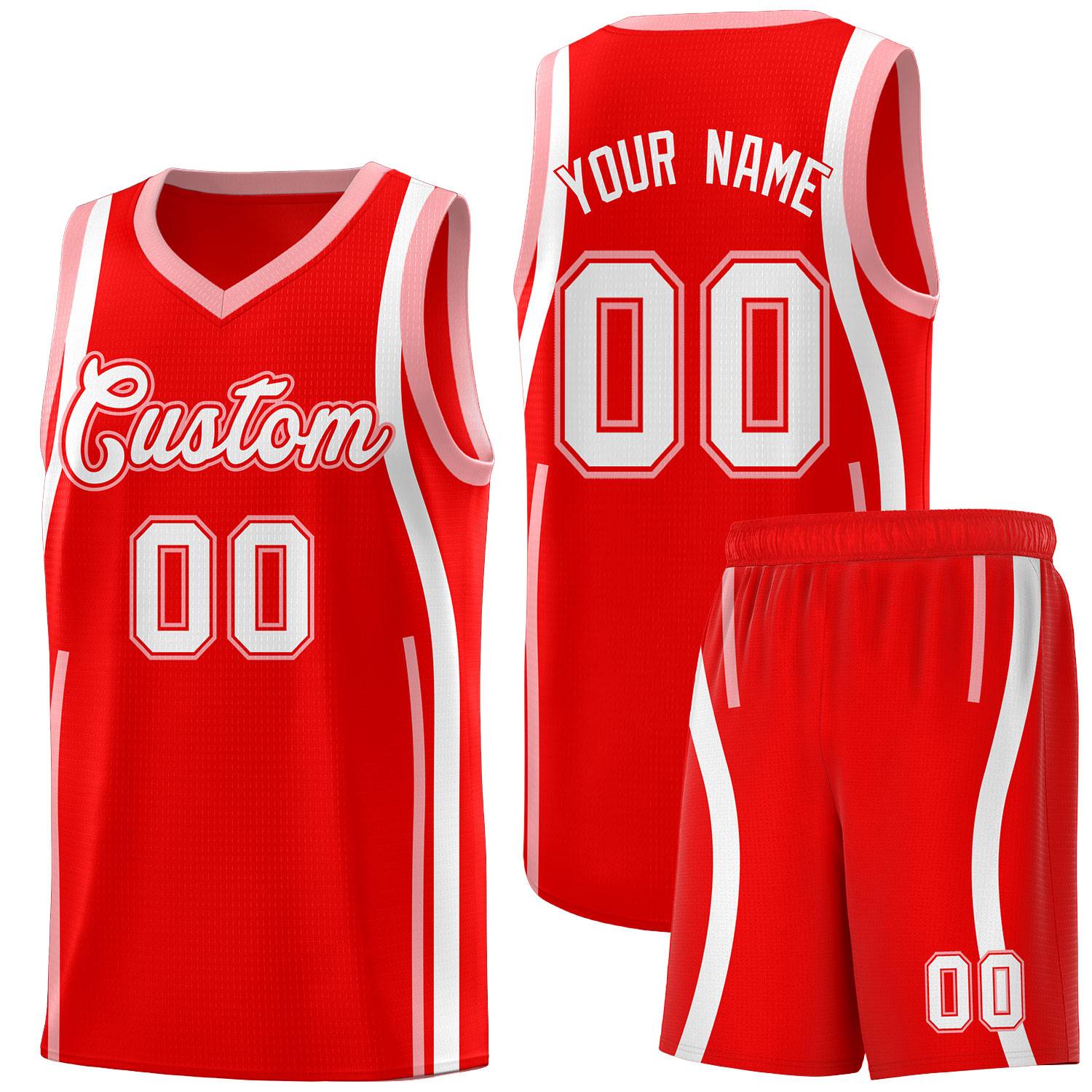Custom Light Red Light Pink AND White Basketball Jersey