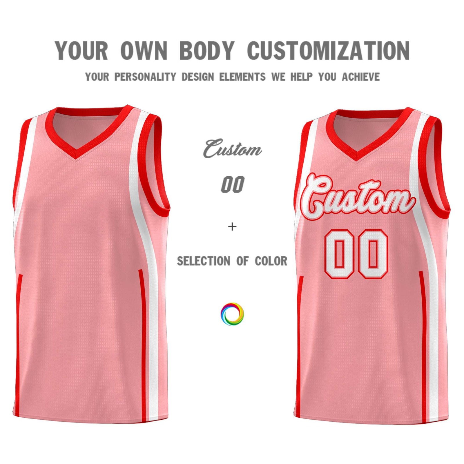 Custom Light Pink Light Red AND White Basketball Jersey