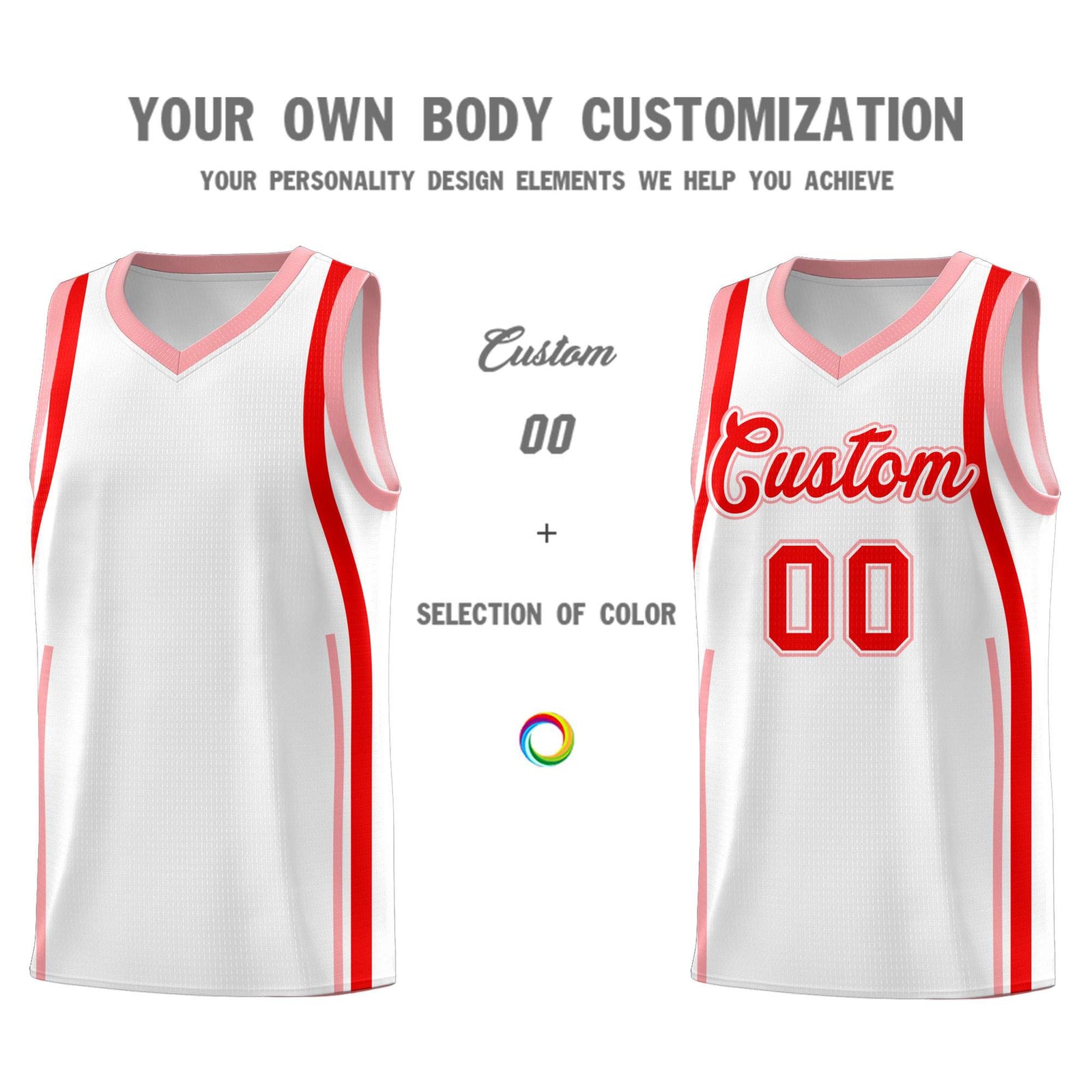 Custom White Light Red AND Light Pink Basketball Jersey