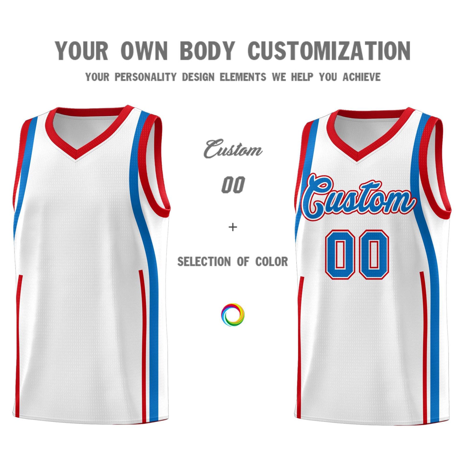 Custom White Royal AND Red Basketball Jersey