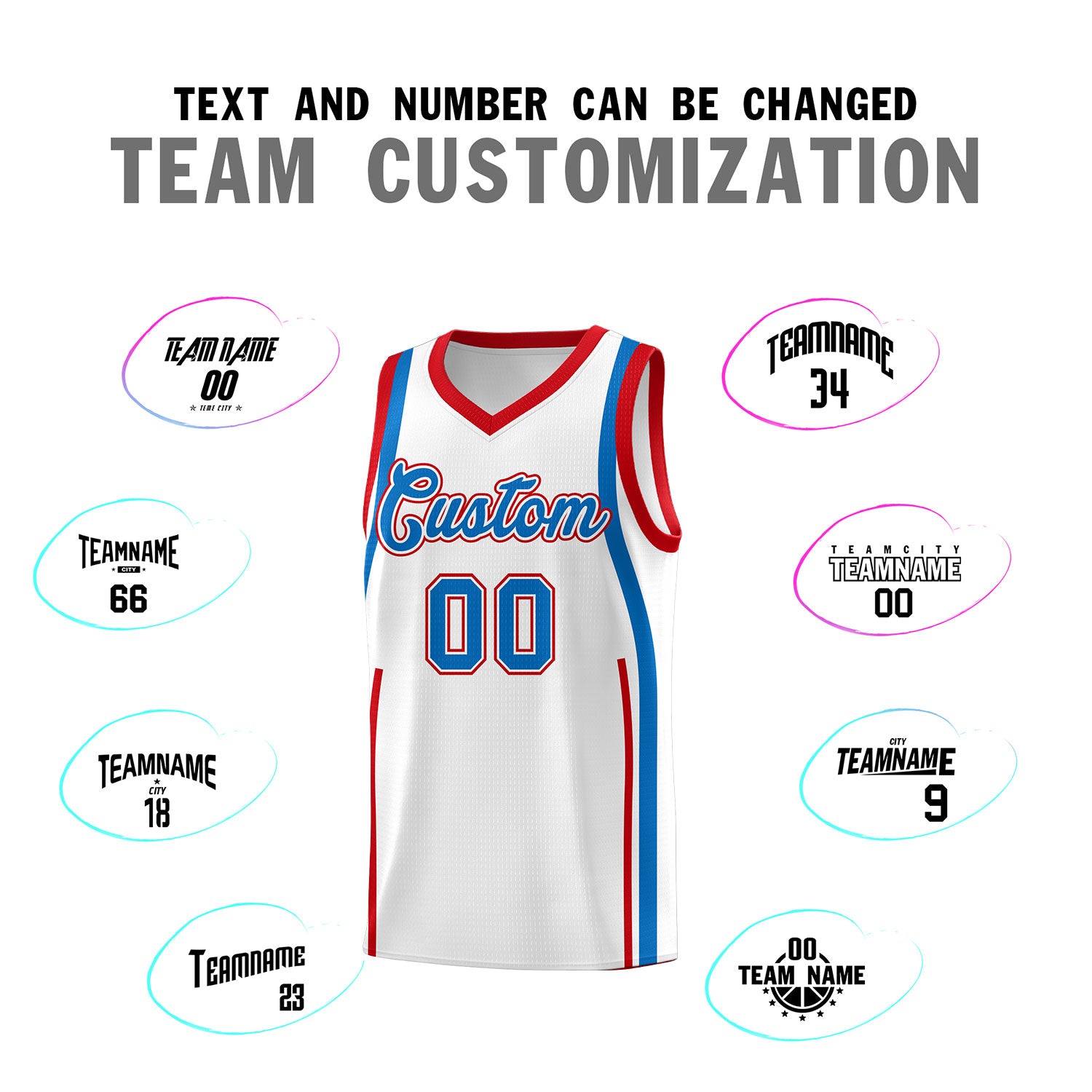 Custom White Royal AND Red Basketball Jersey