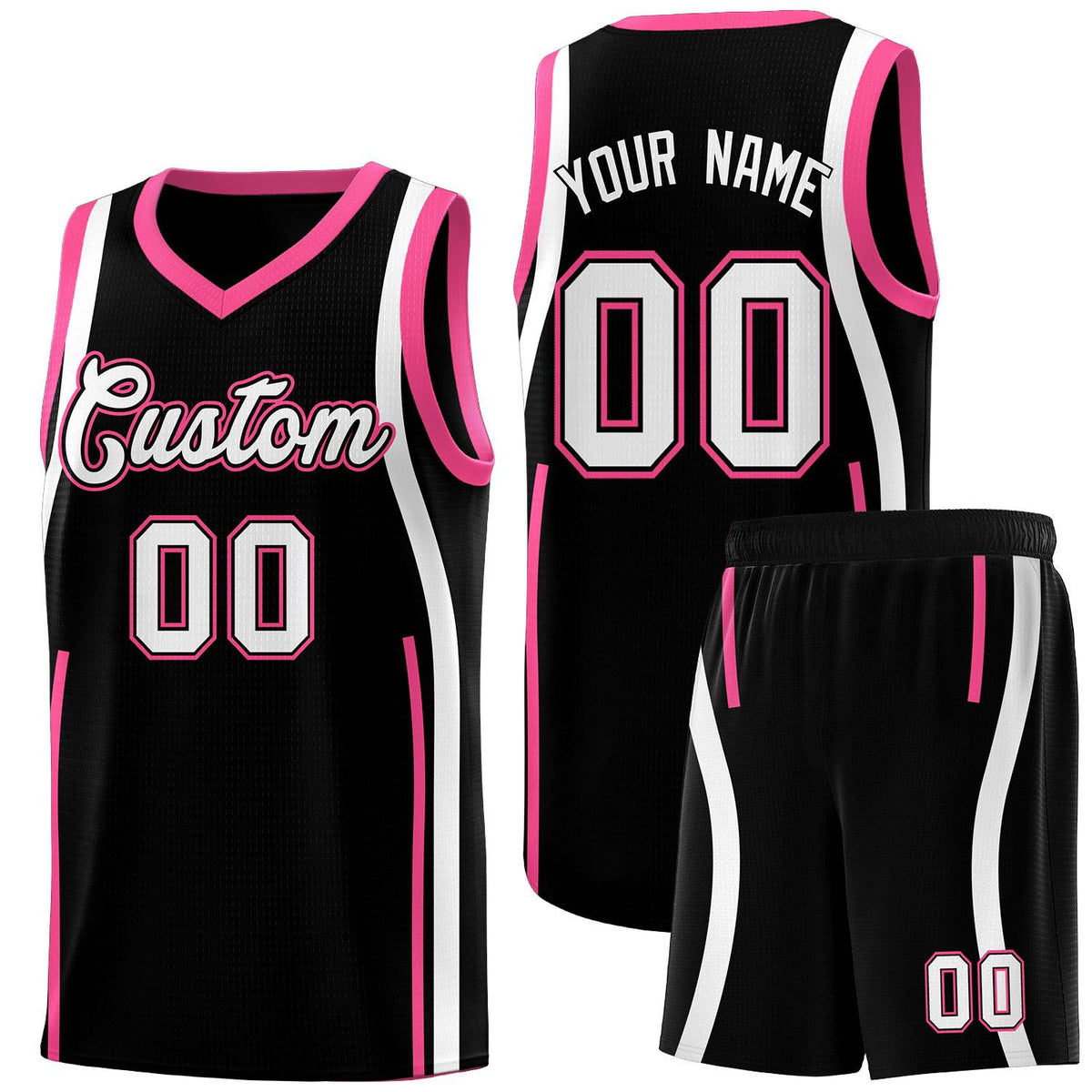 Custom Black Pink AND White Basketball Jersey
