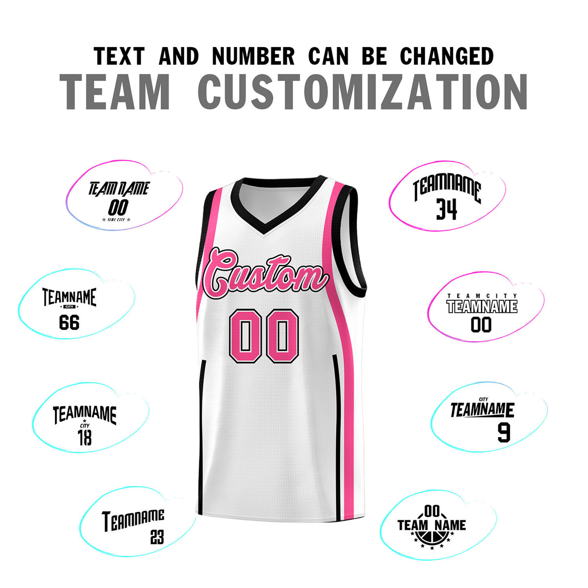 Custom White Pink AND Black Basketball Jersey