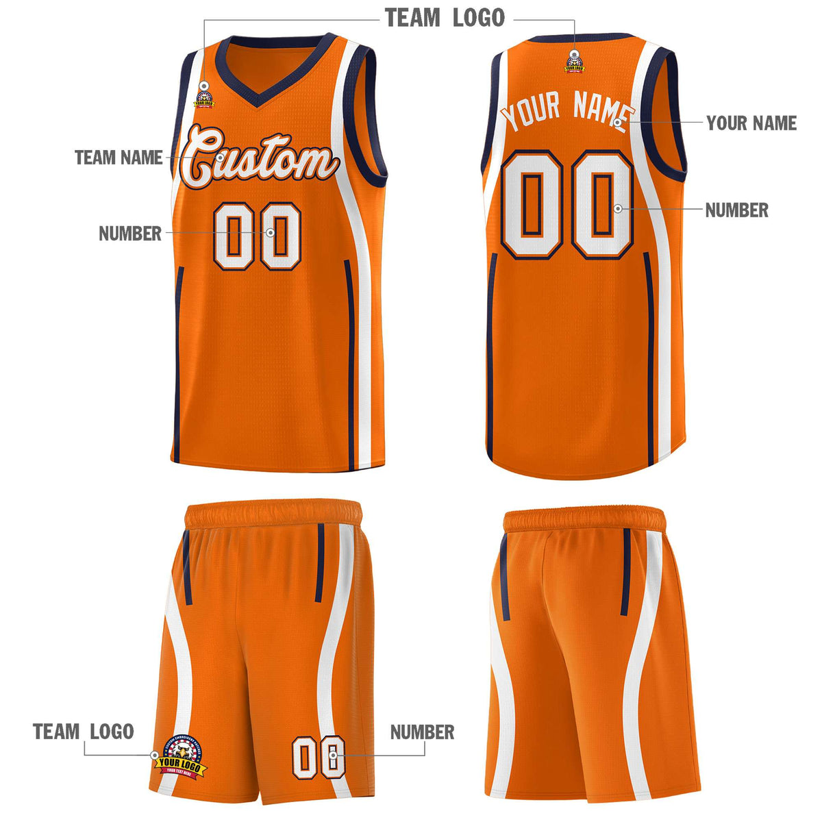 Custom Orange Navy AND White Basketball Jersey