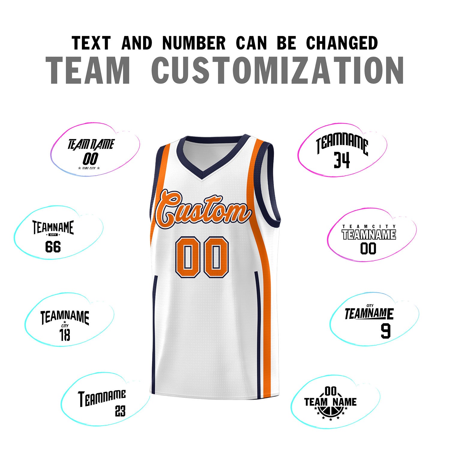 Custom White Navy AND Orange Basketball Jersey