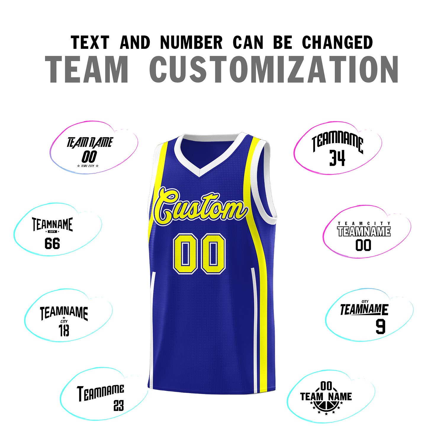 Custom Royal Fluorescent Yellow AND White Basketball Jersey
