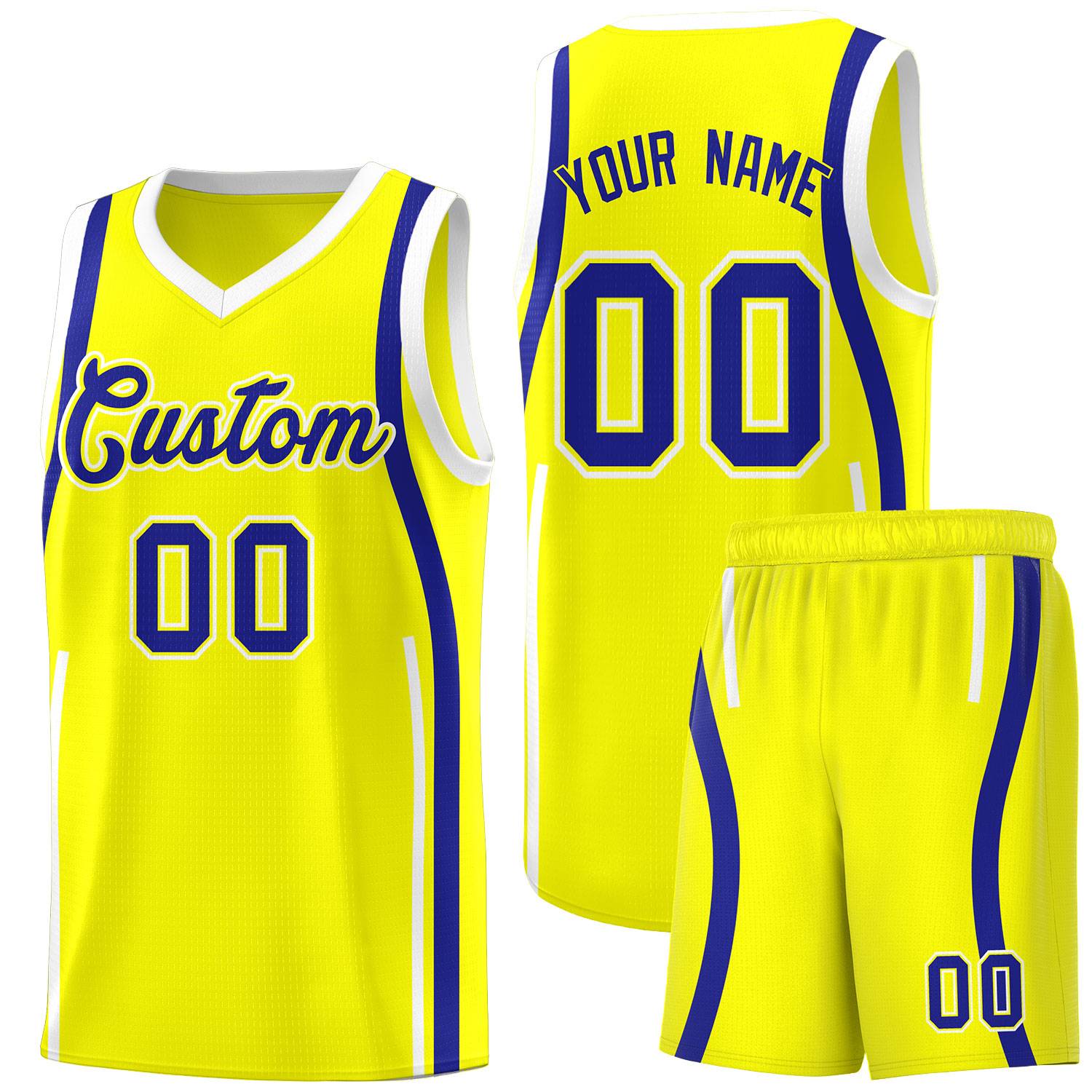 Custom Fluorescent Yellow Royal AND White Basketball Jersey