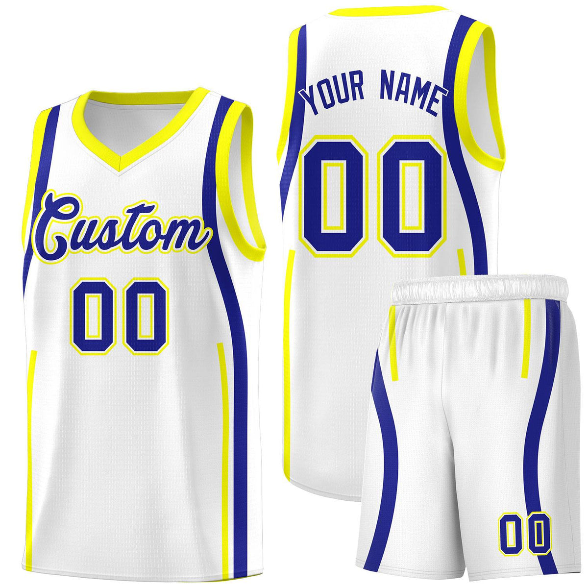 Custom White Royal AND Fluorescent Yellow Basketball Jersey