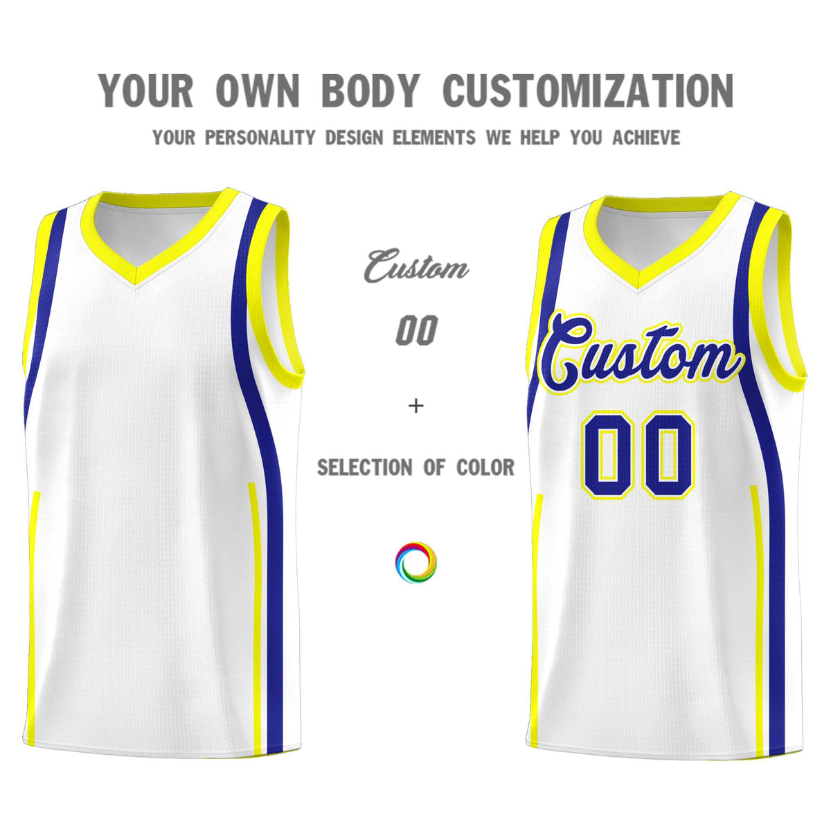 Custom White Royal AND Fluorescent Yellow Basketball Jersey