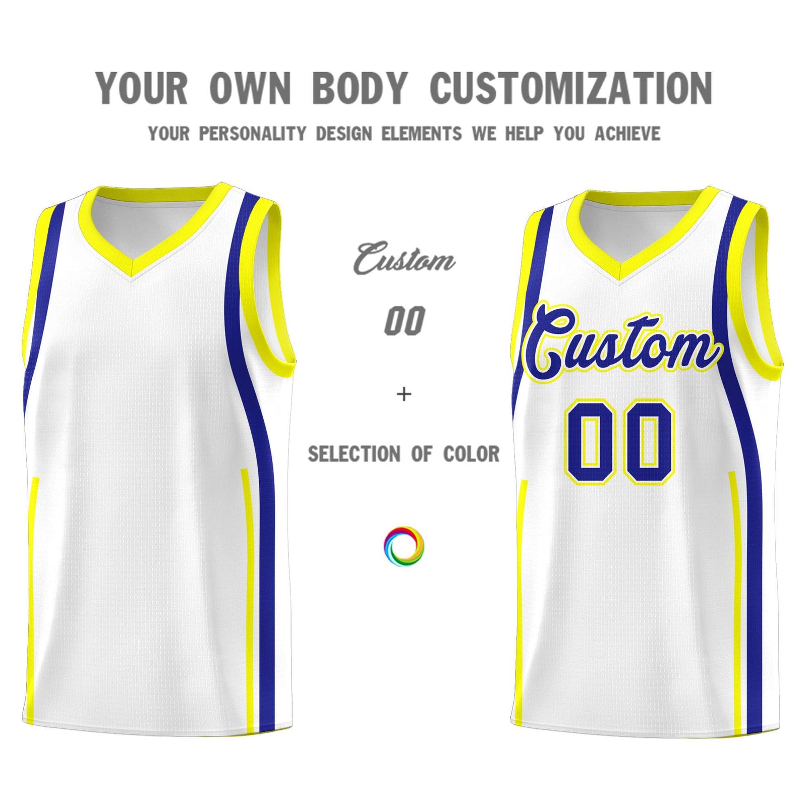 Custom White Royal AND Fluorescent Yellow Basketball Jersey