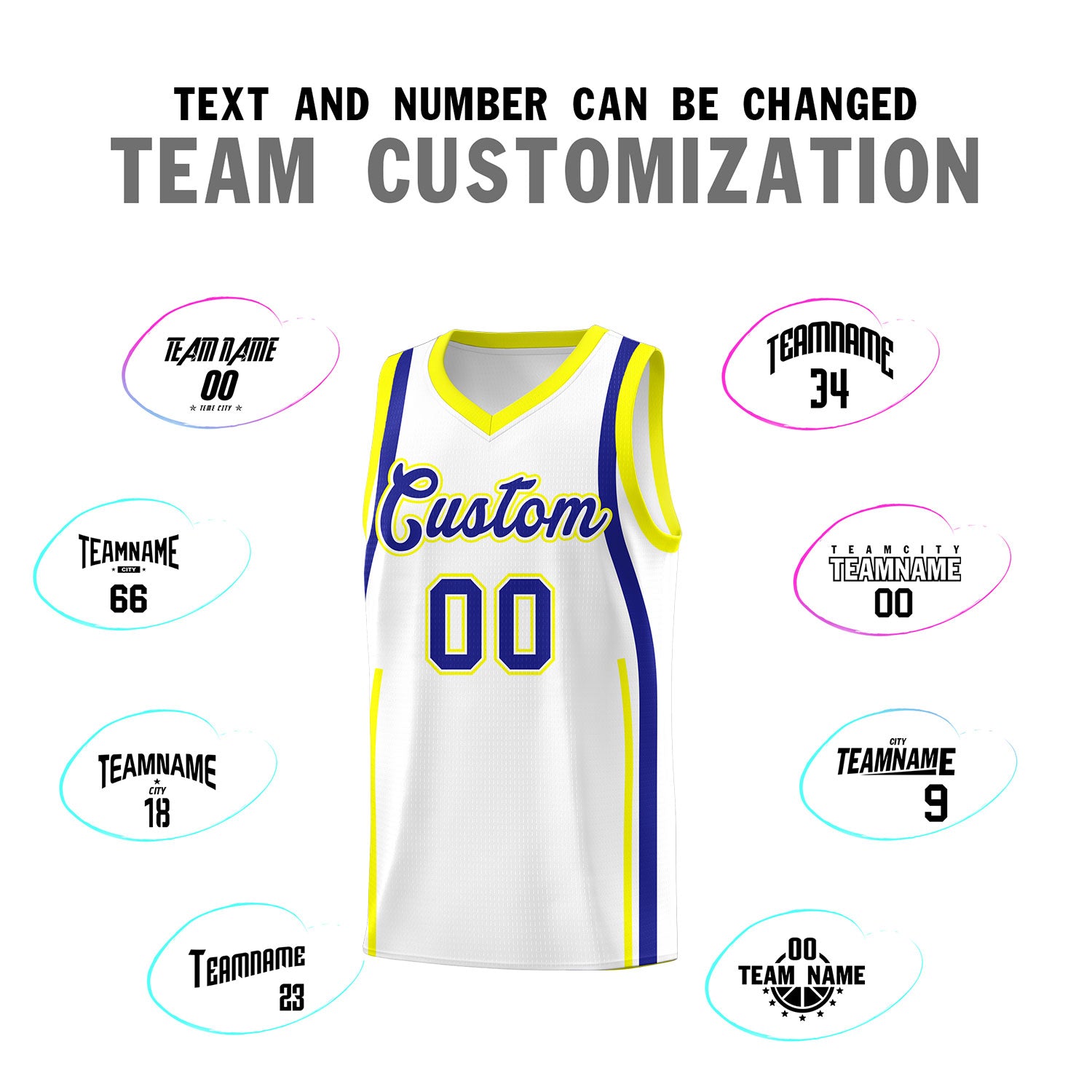 Custom White Royal AND Fluorescent Yellow Basketball Jersey