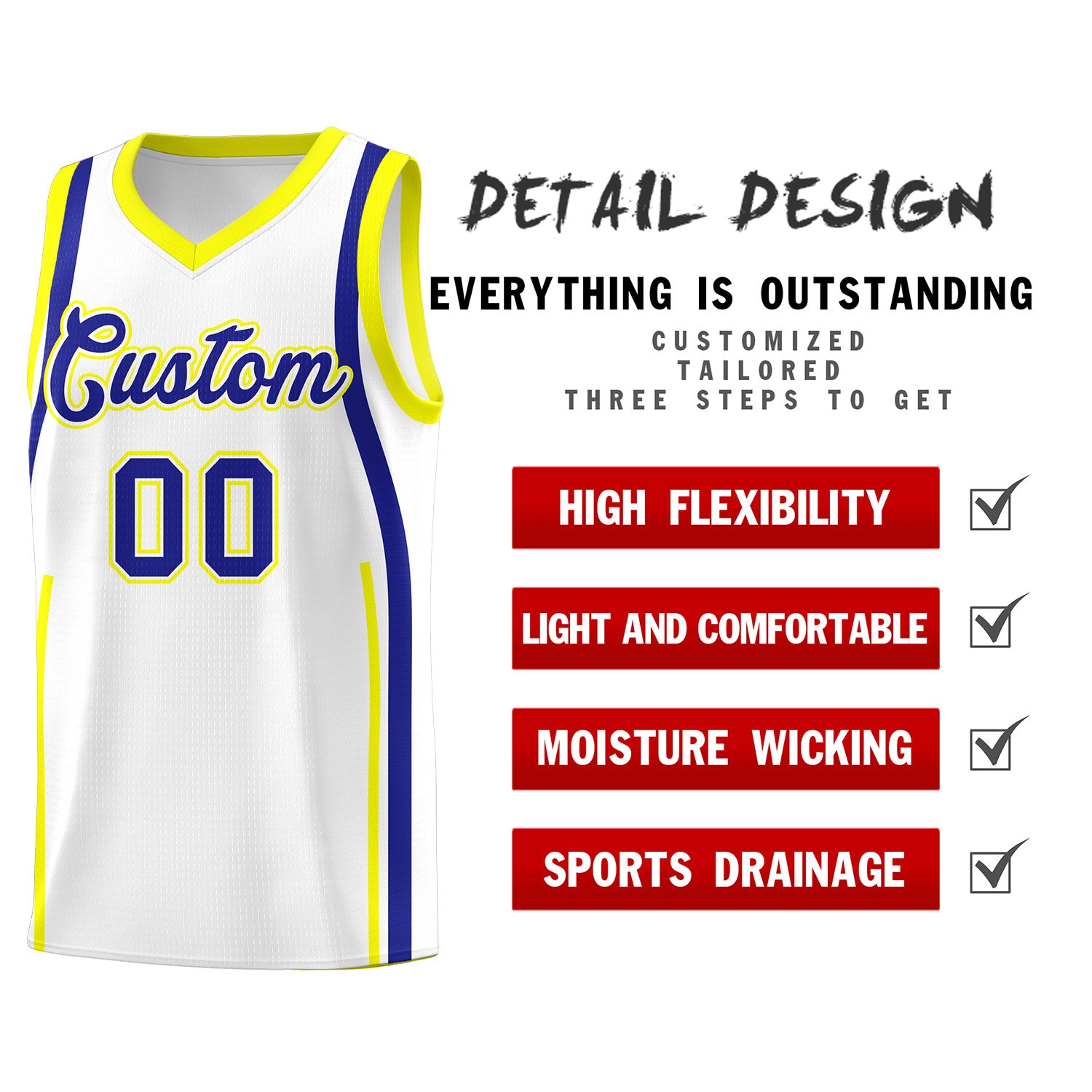 Custom White Royal AND Fluorescent Yellow Basketball Jersey