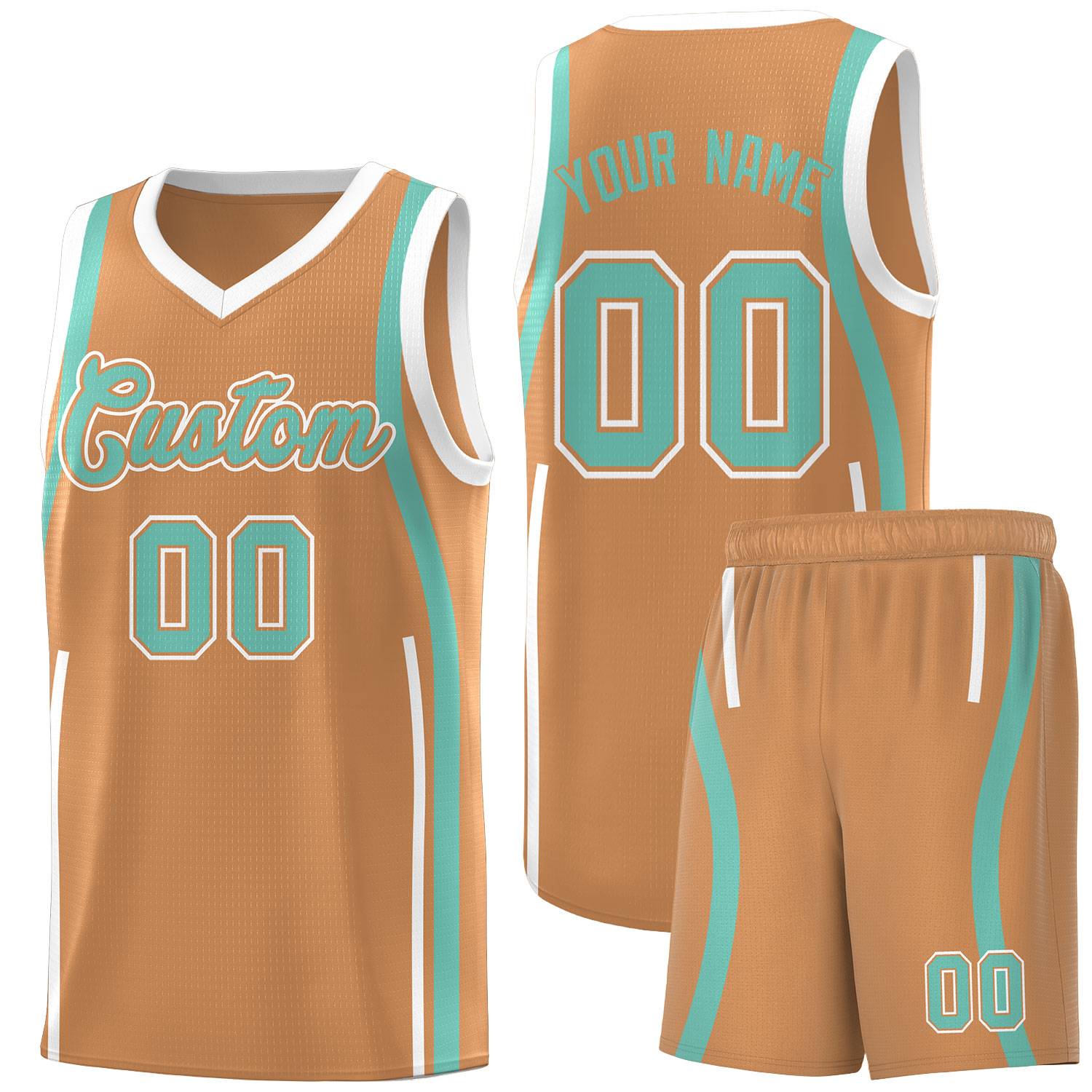 Custom Buckskin Brown Bright Green AND White Basketball Jersey