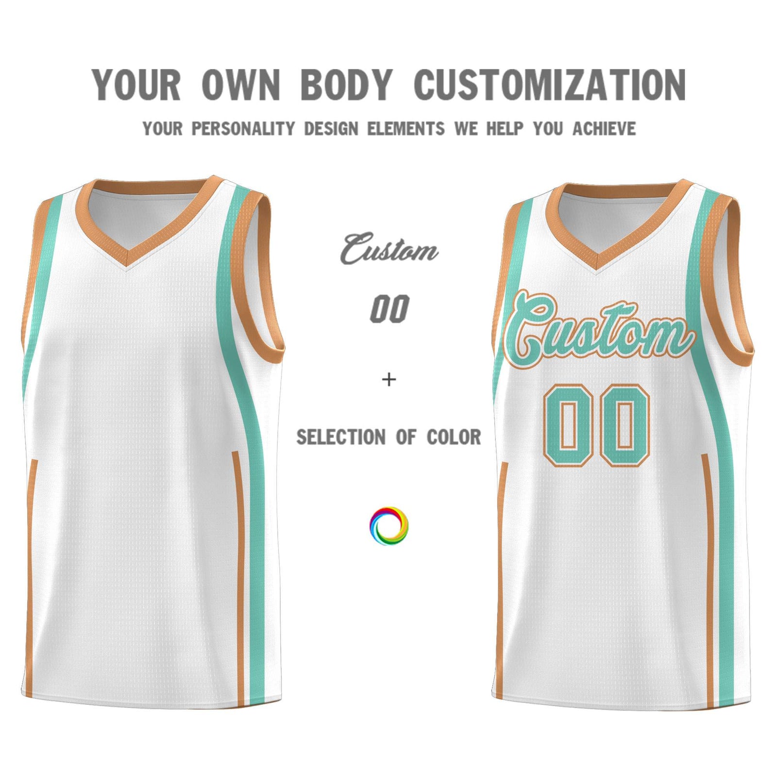 Custom White Bright Green AND Buckskin Brown Basketball Jersey
