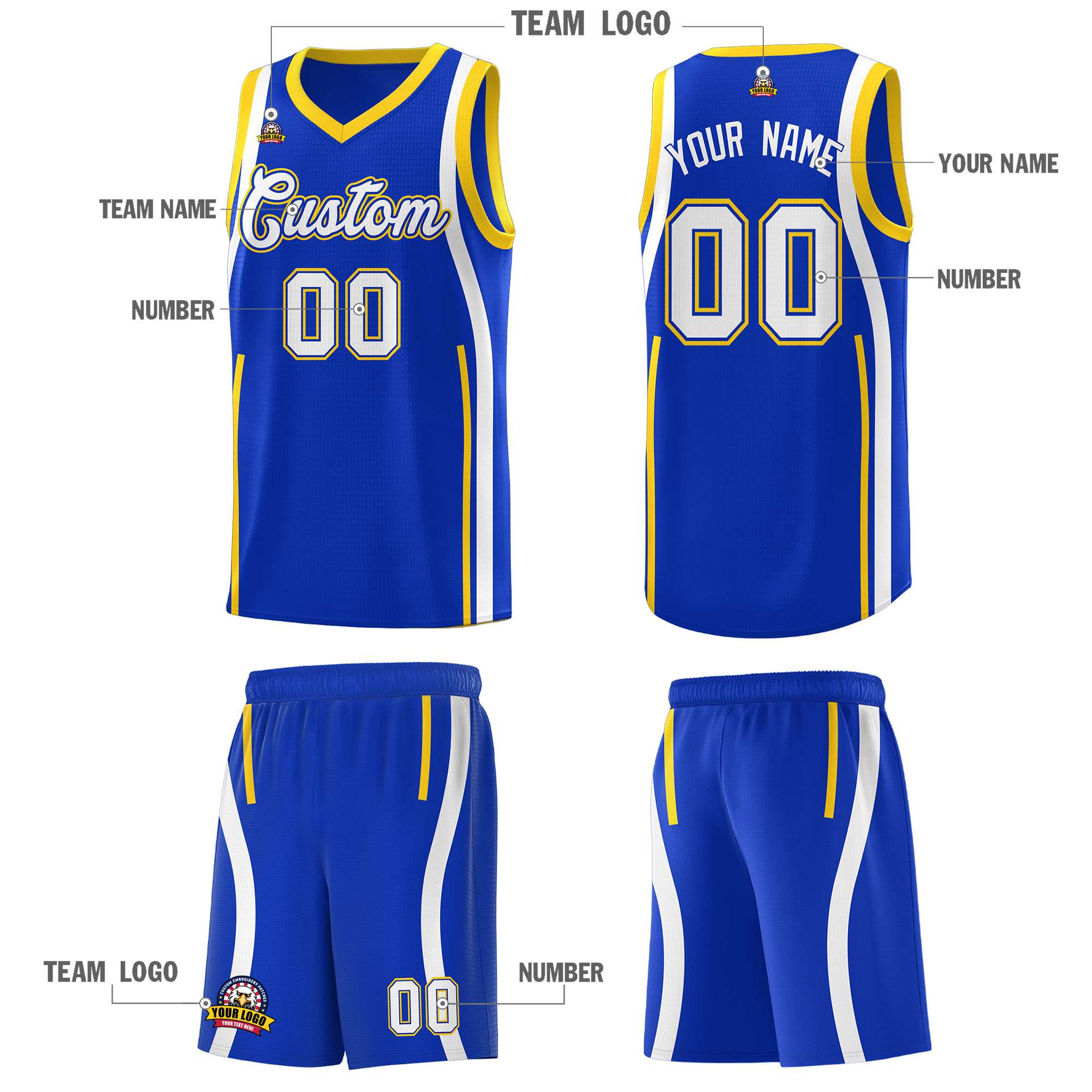 Custom Royal Gold AND White Basketball Jersey