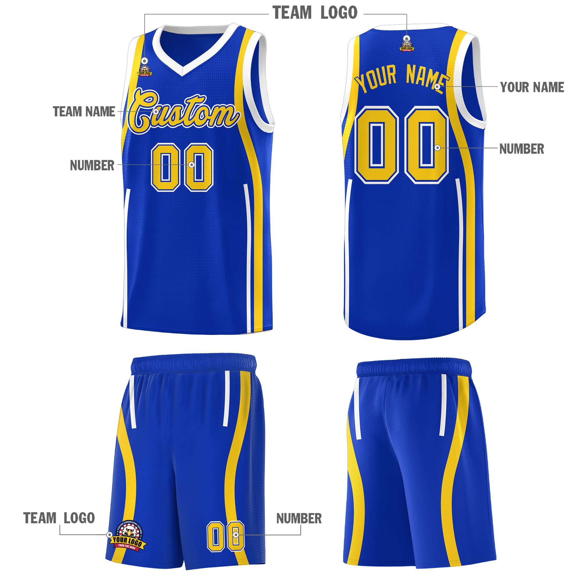 Custom Royal Gold AND White Basketball Jersey