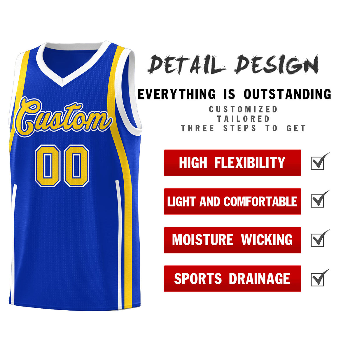 Custom Royal Gold AND White Basketball Jersey