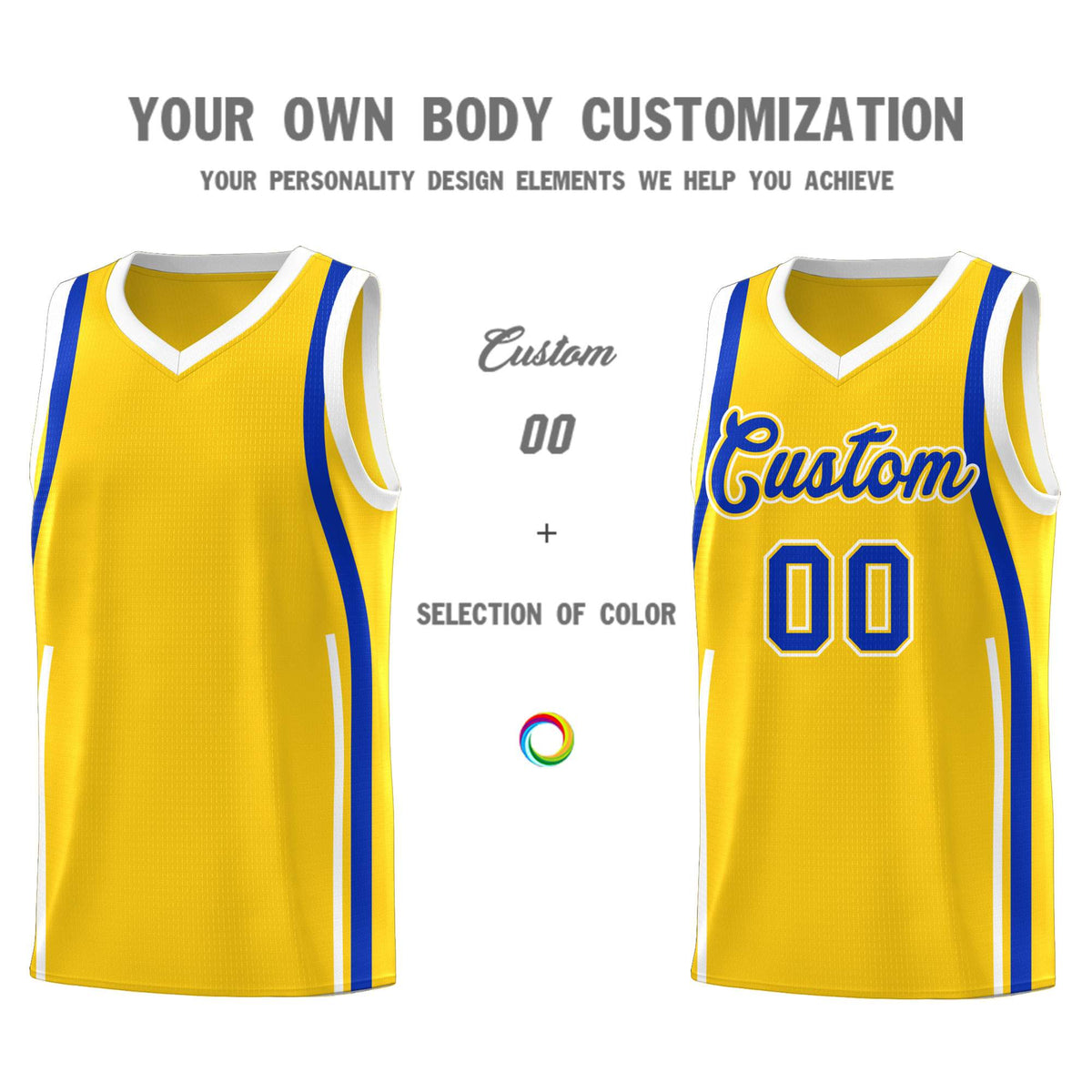 Custom Gold Royal AND White Basketball Jersey
