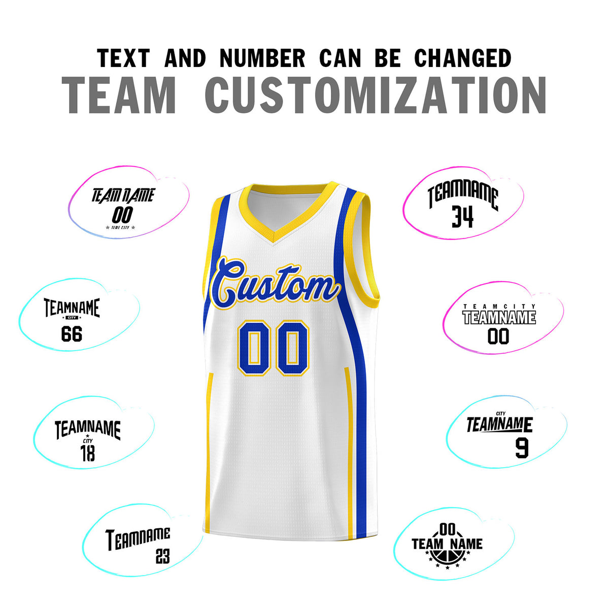 Custom White Royal AND Gold Basketball Jersey