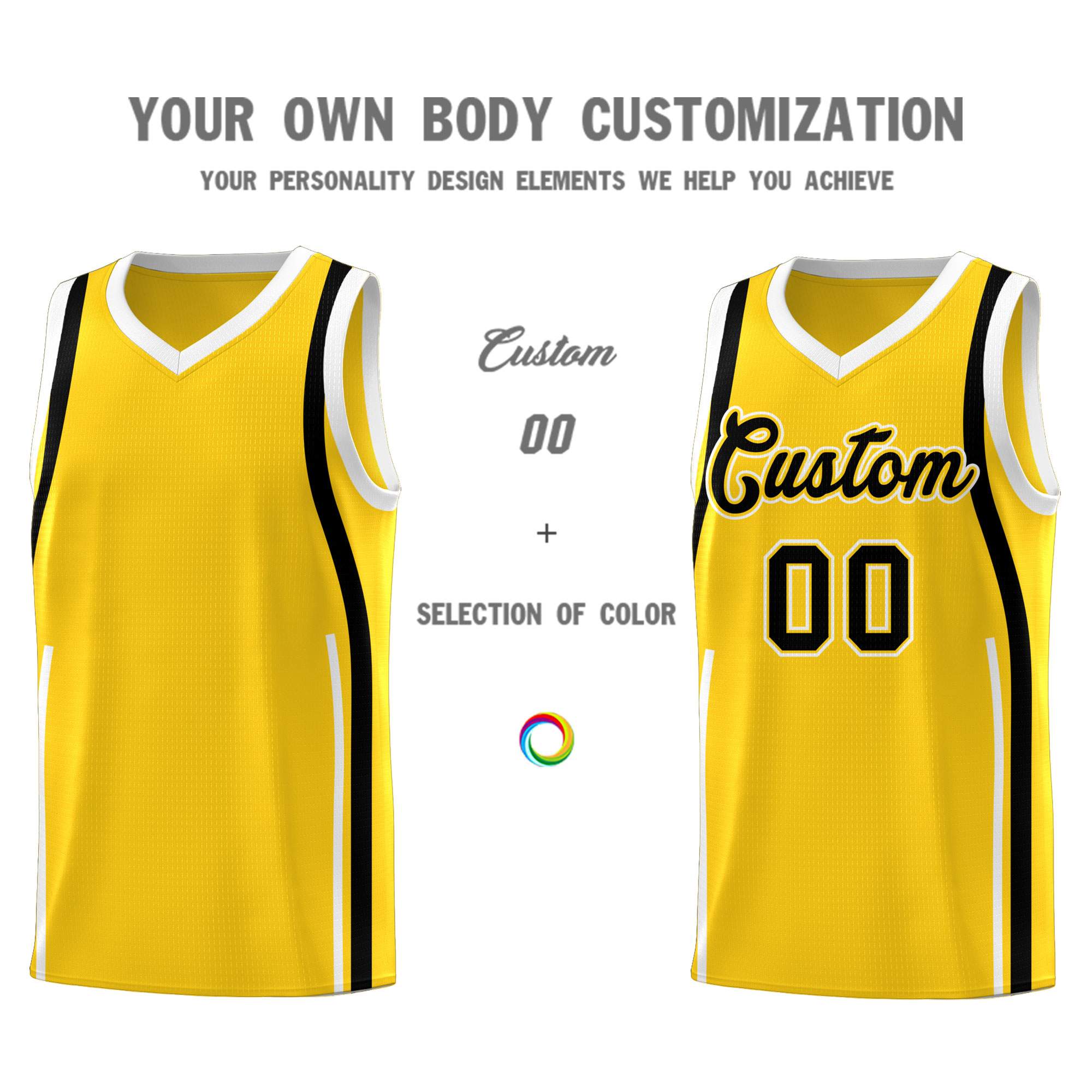 Custom Gold Black AND White Basketball Jersey