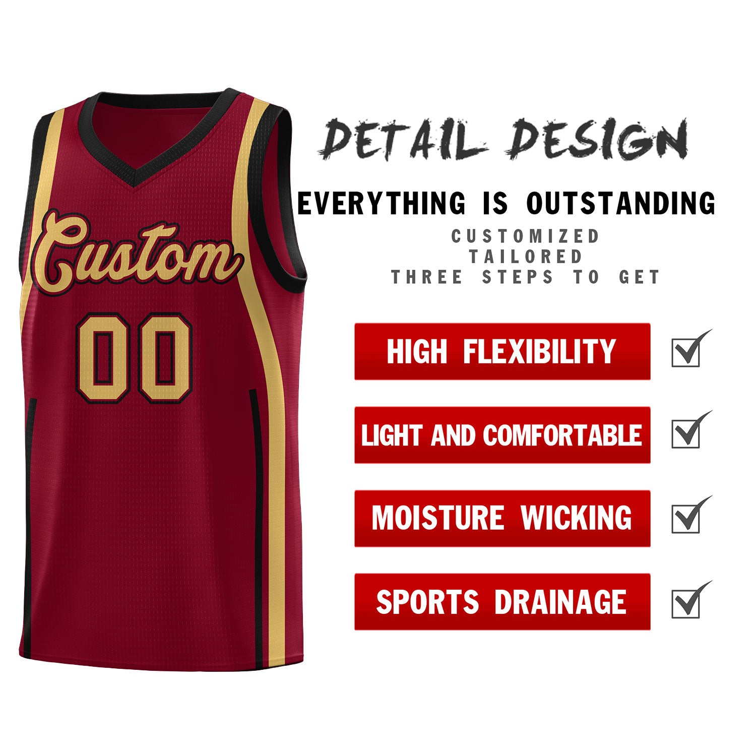 Custom Crimson Old Gold AND Black Basketball Jersey