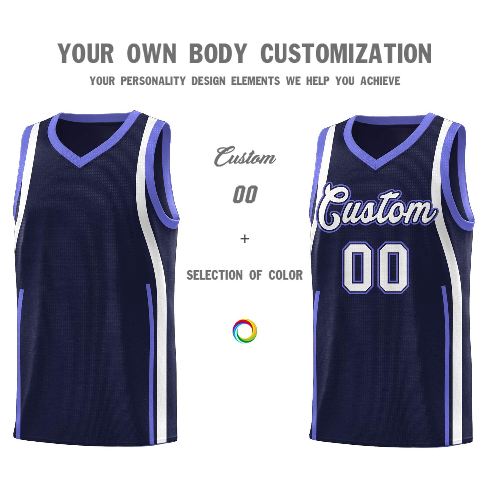 Custom Navy Purple AND White Basketball Jersey