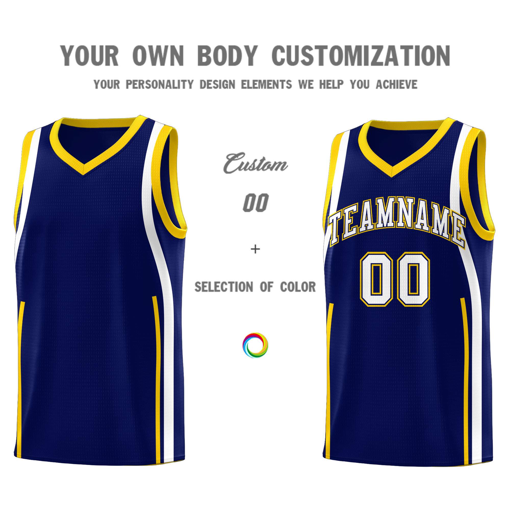 Custom Navy Gold-White Ribbon Pattern Basketball Kits