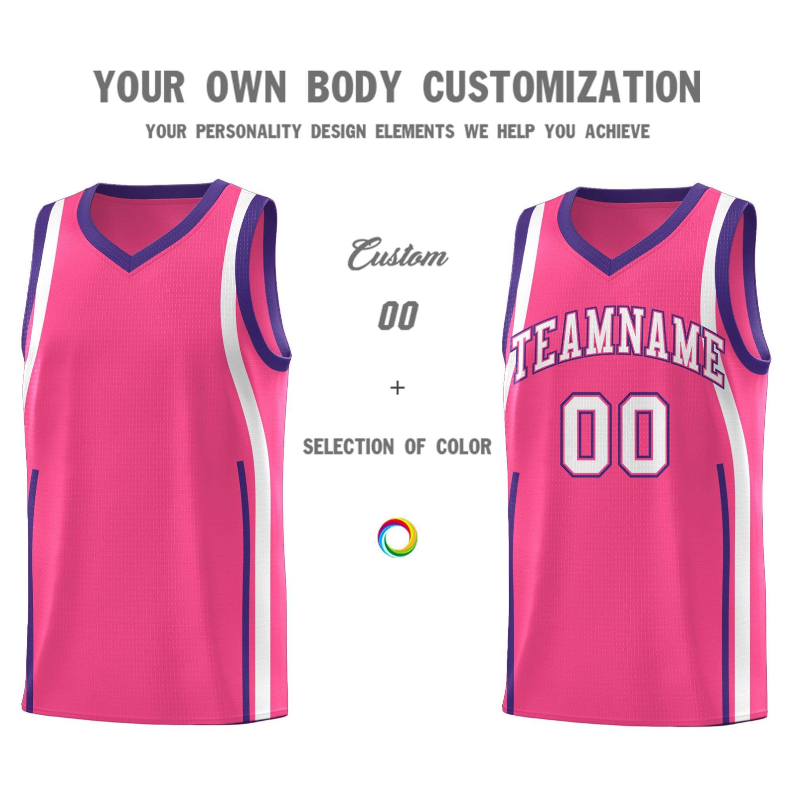 Custom Pink Purple-White Ribbon Pattern Basketball Kits