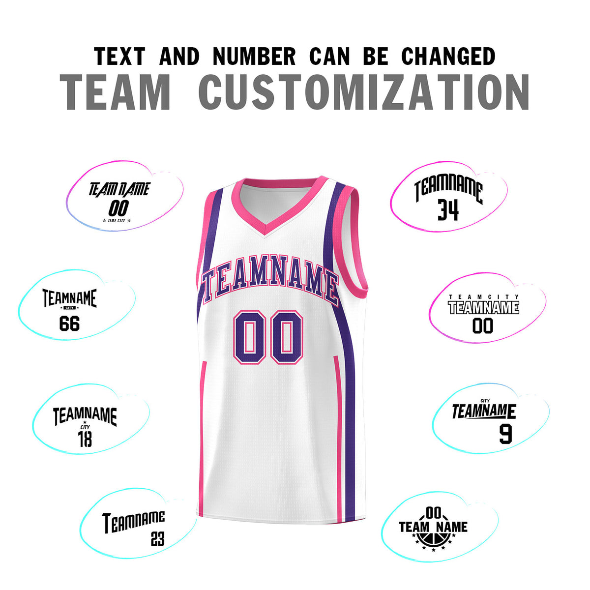 Custom White Pink-Purple Ribbon Pattern Basketball Kits