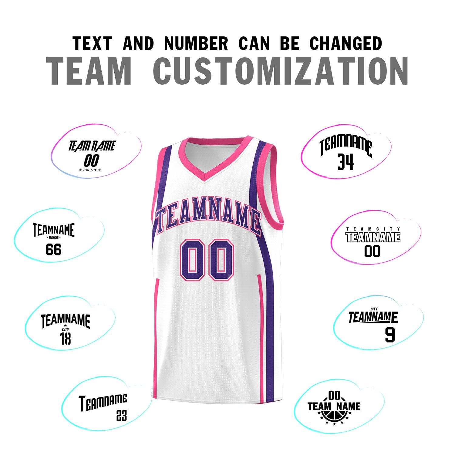 Custom White Pink-Purple Ribbon Pattern Basketball Kits