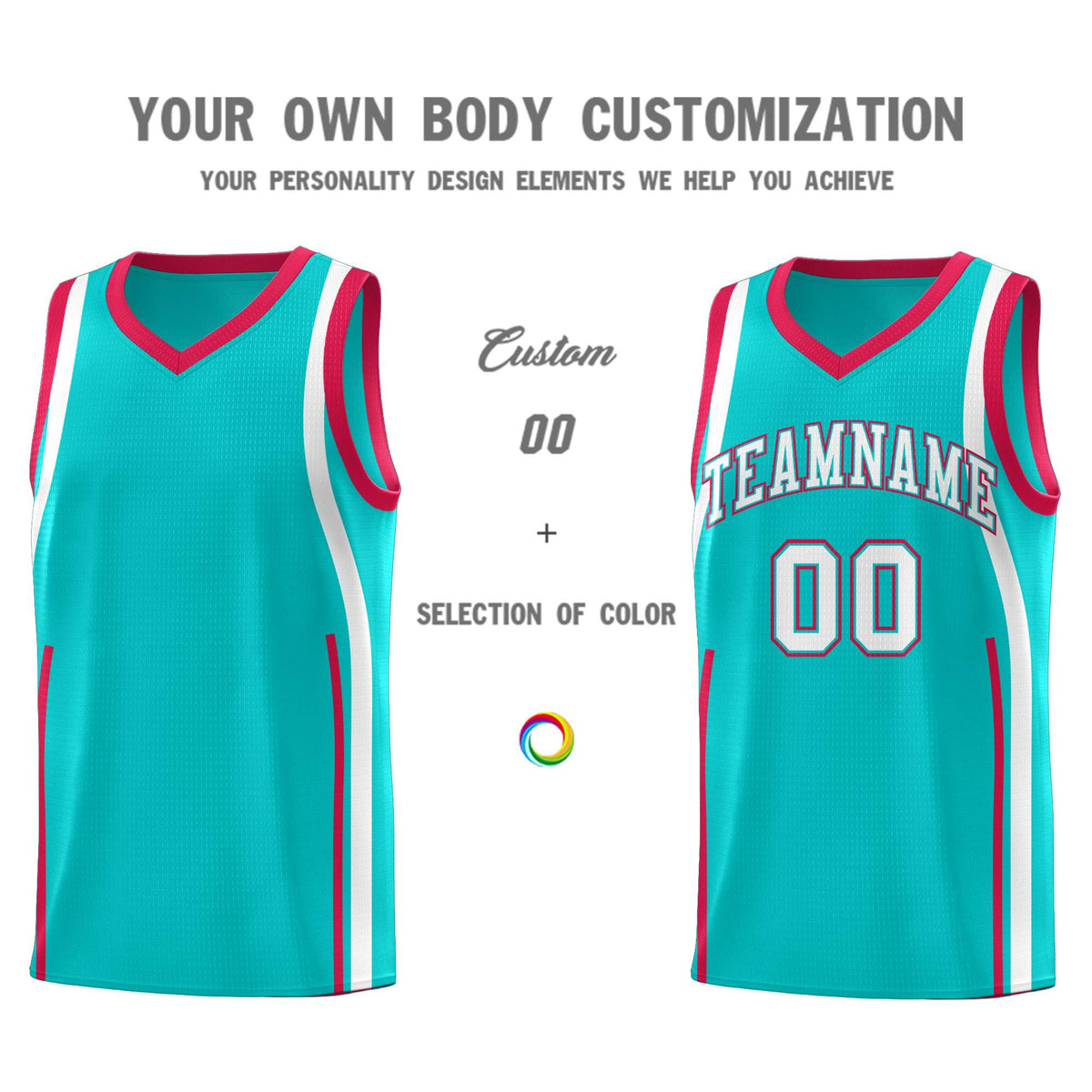 Custom Aqua Red-White Ribbon Pattern Basketball Kits