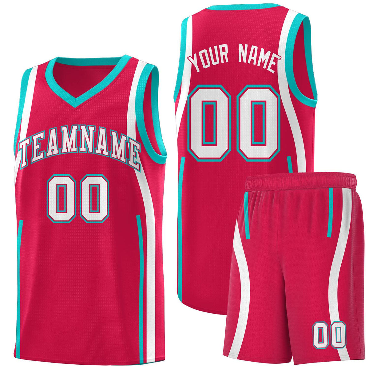 Custom Red Aqua-White Ribbon Pattern Basketball Kits