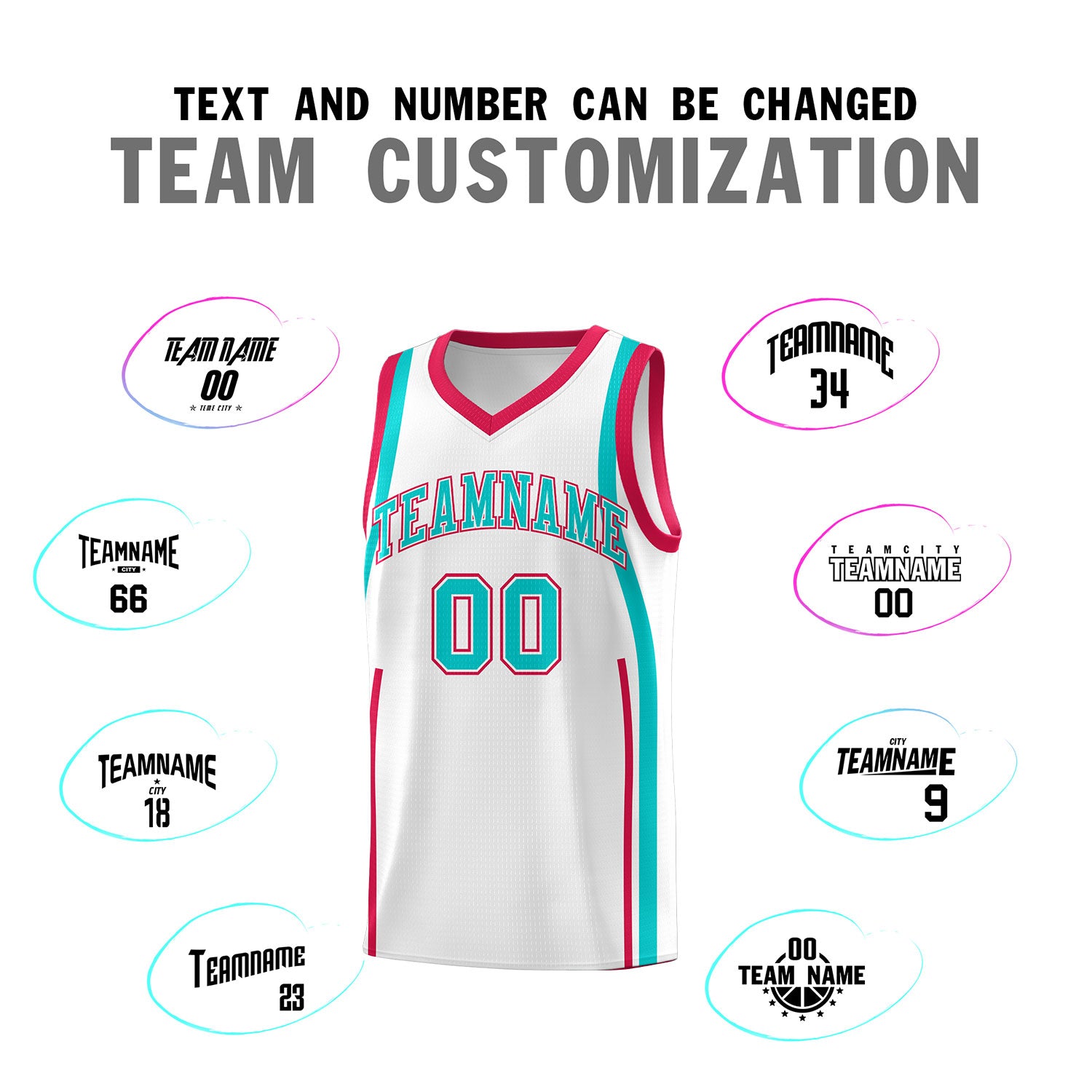 Custom White Aqua-Red Ribbon Pattern Basketball Kits