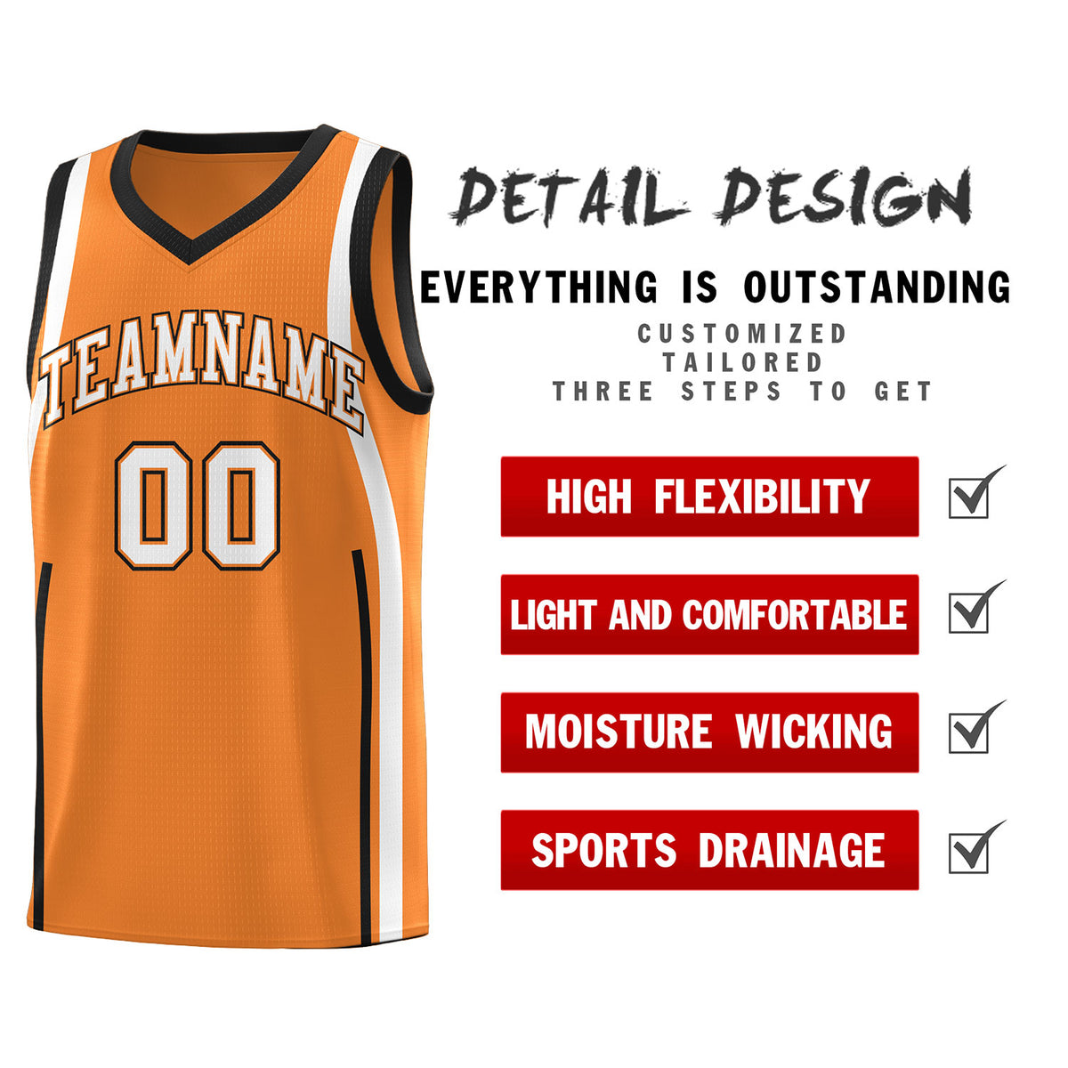 Custom Gold Orange Black-White Ribbon Pattern Basketball Kits