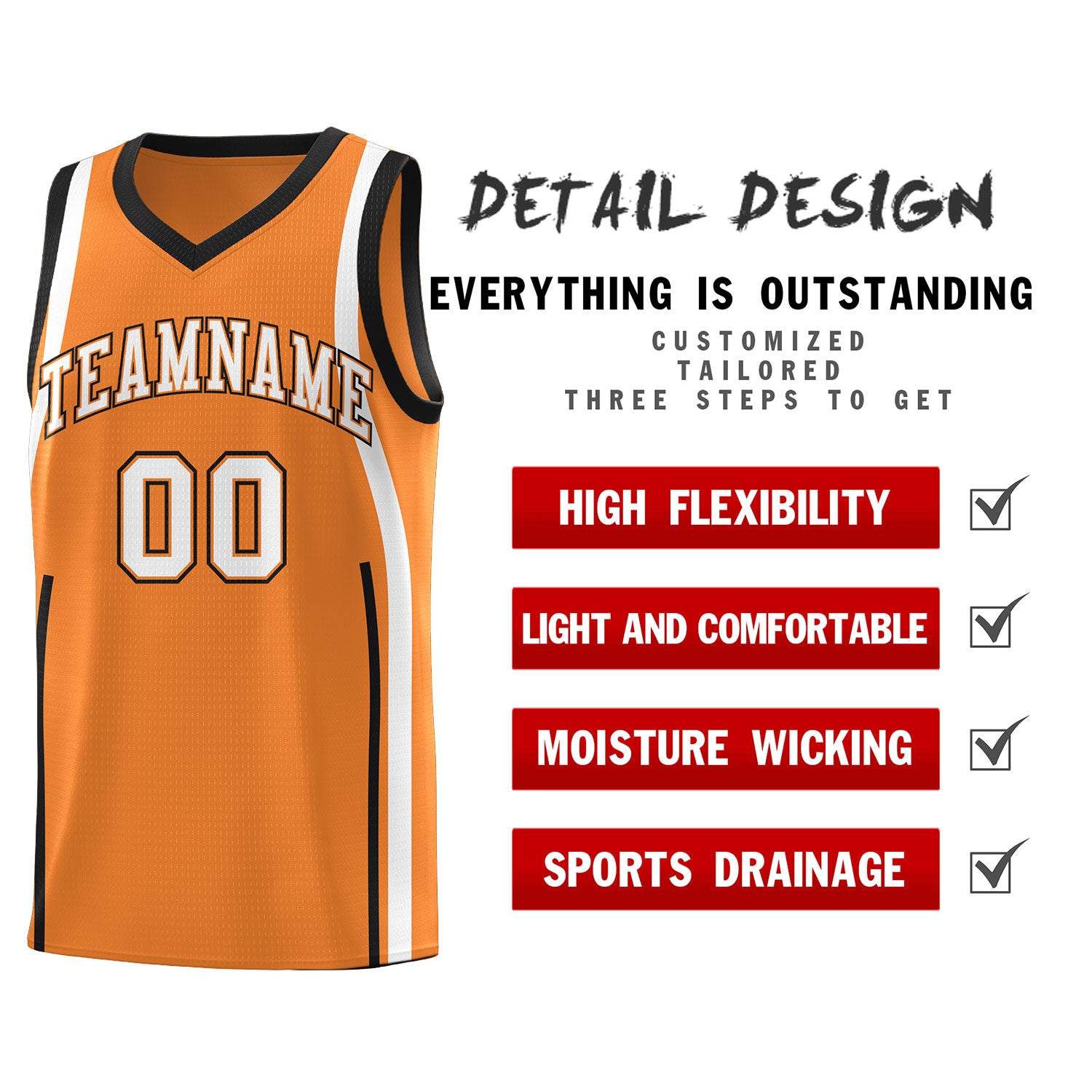 Custom Gold Orange Black-White Ribbon Pattern Basketball Kits
