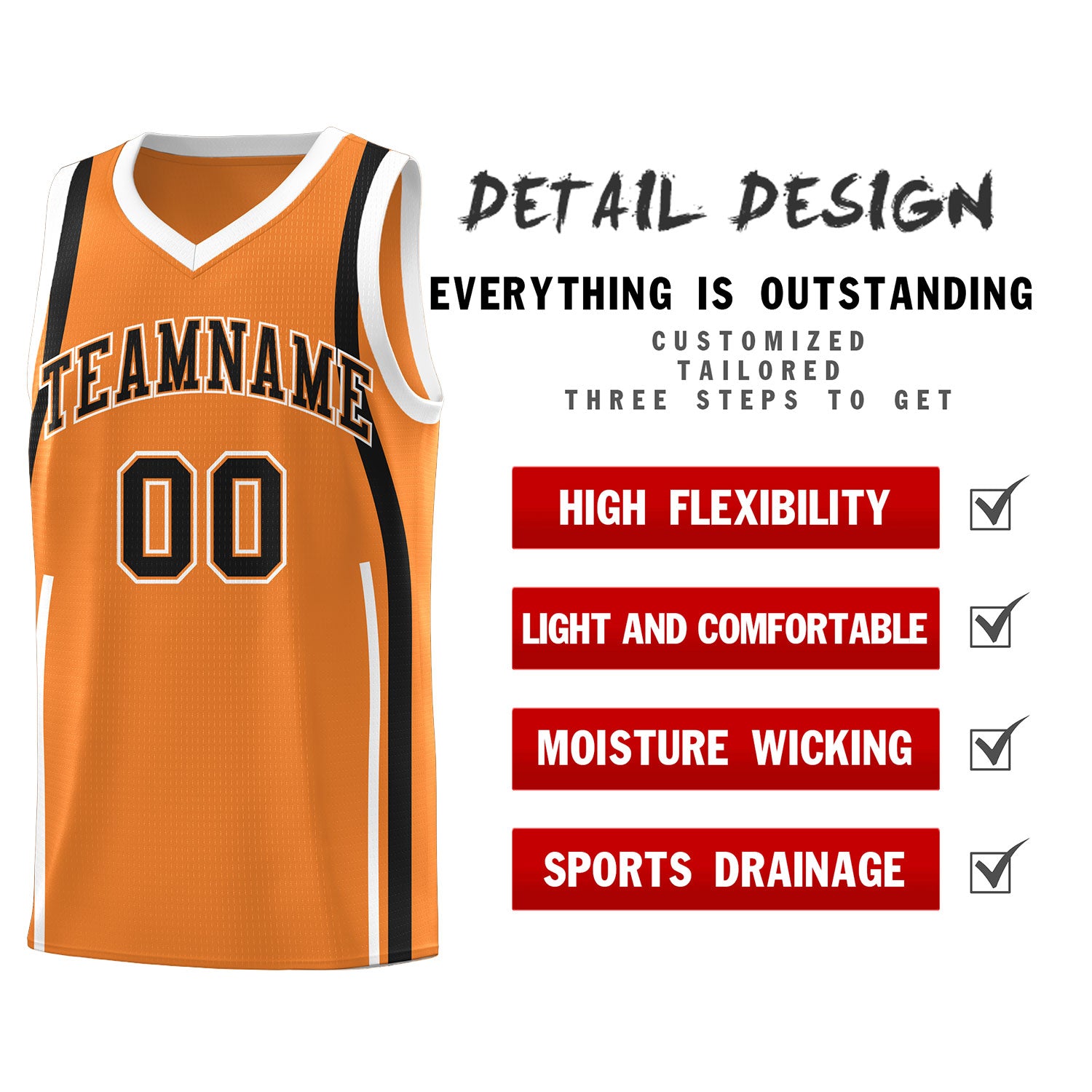 Custom Gold Orange Black-White Ribbon Pattern Basketball Kits