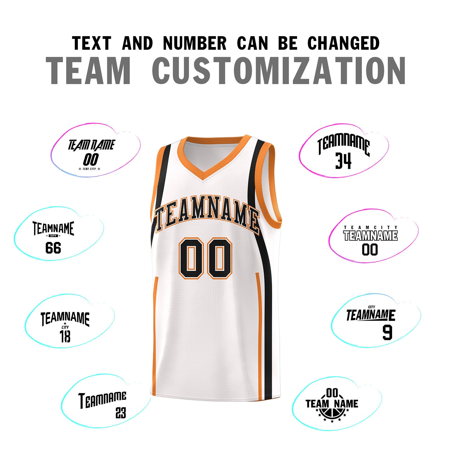 Custom White Gold Orange-Black Ribbon Pattern Basketball Kits