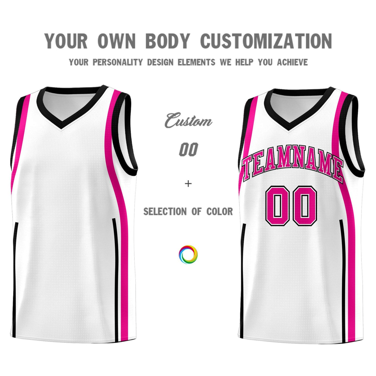 Custom White Pink-Black Ribbon Pattern Basketball Kits