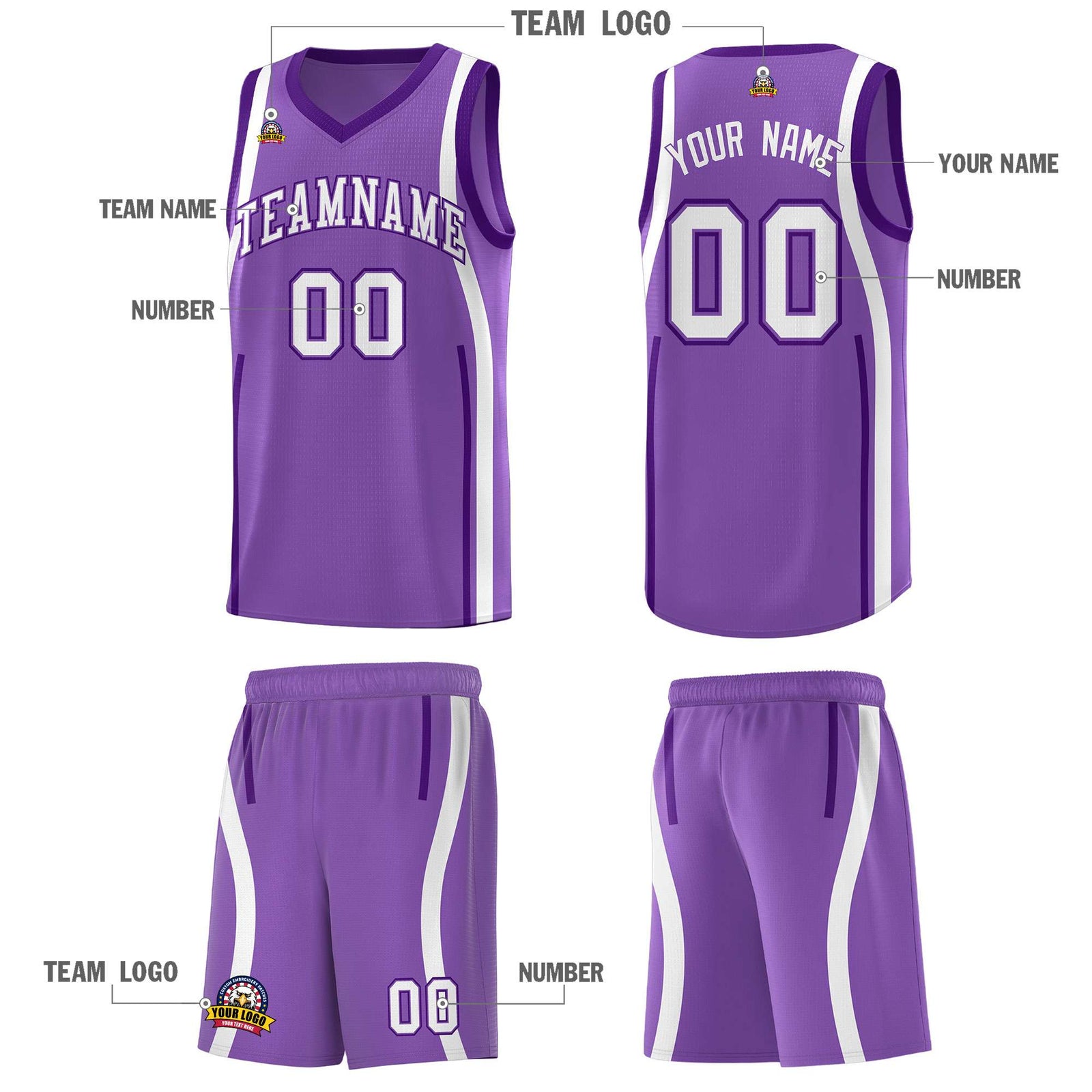 Custom Light Purple Purple-White Ribbon Pattern Basketball Kits