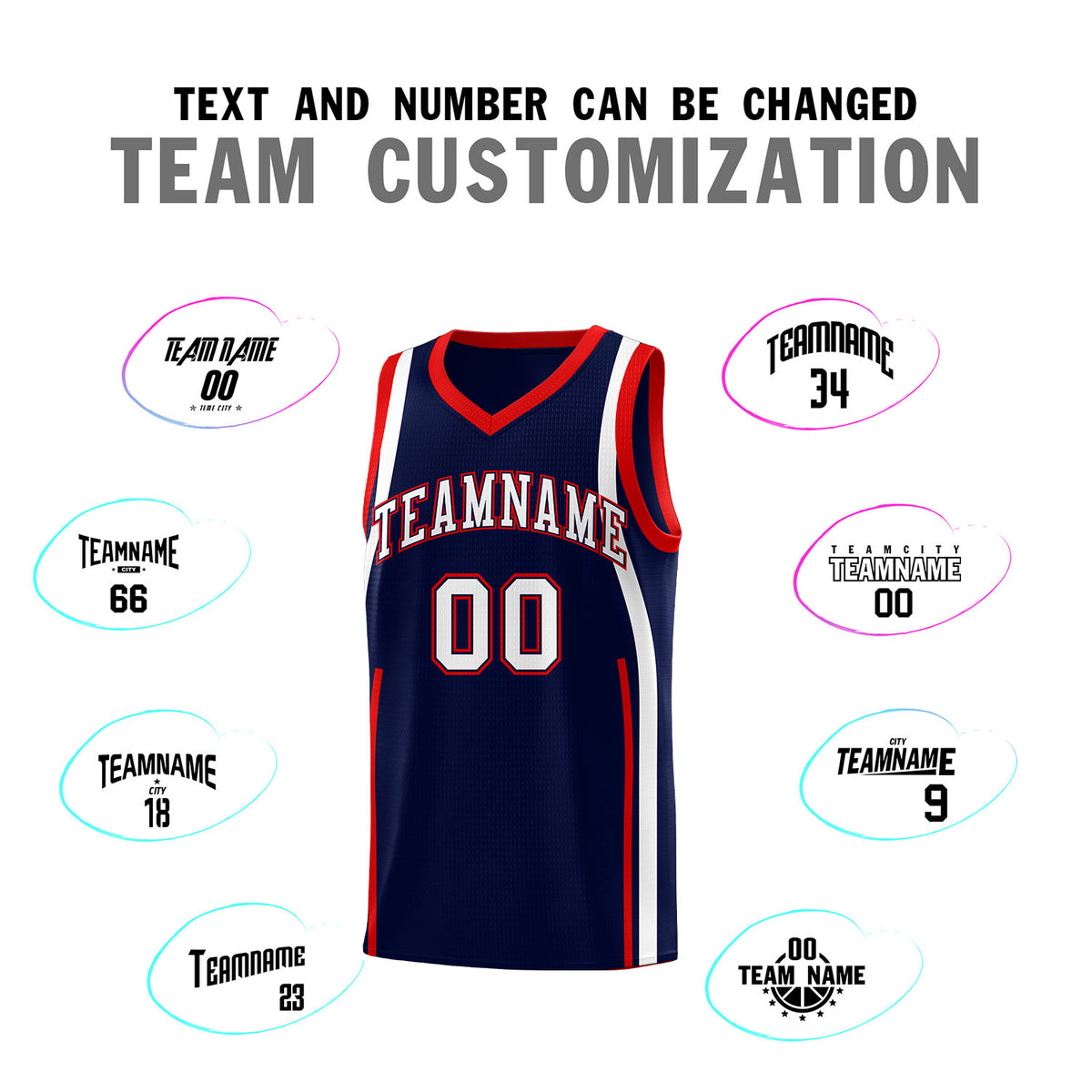 Custom Navy Red-White Ribbon Pattern Basketball Kits