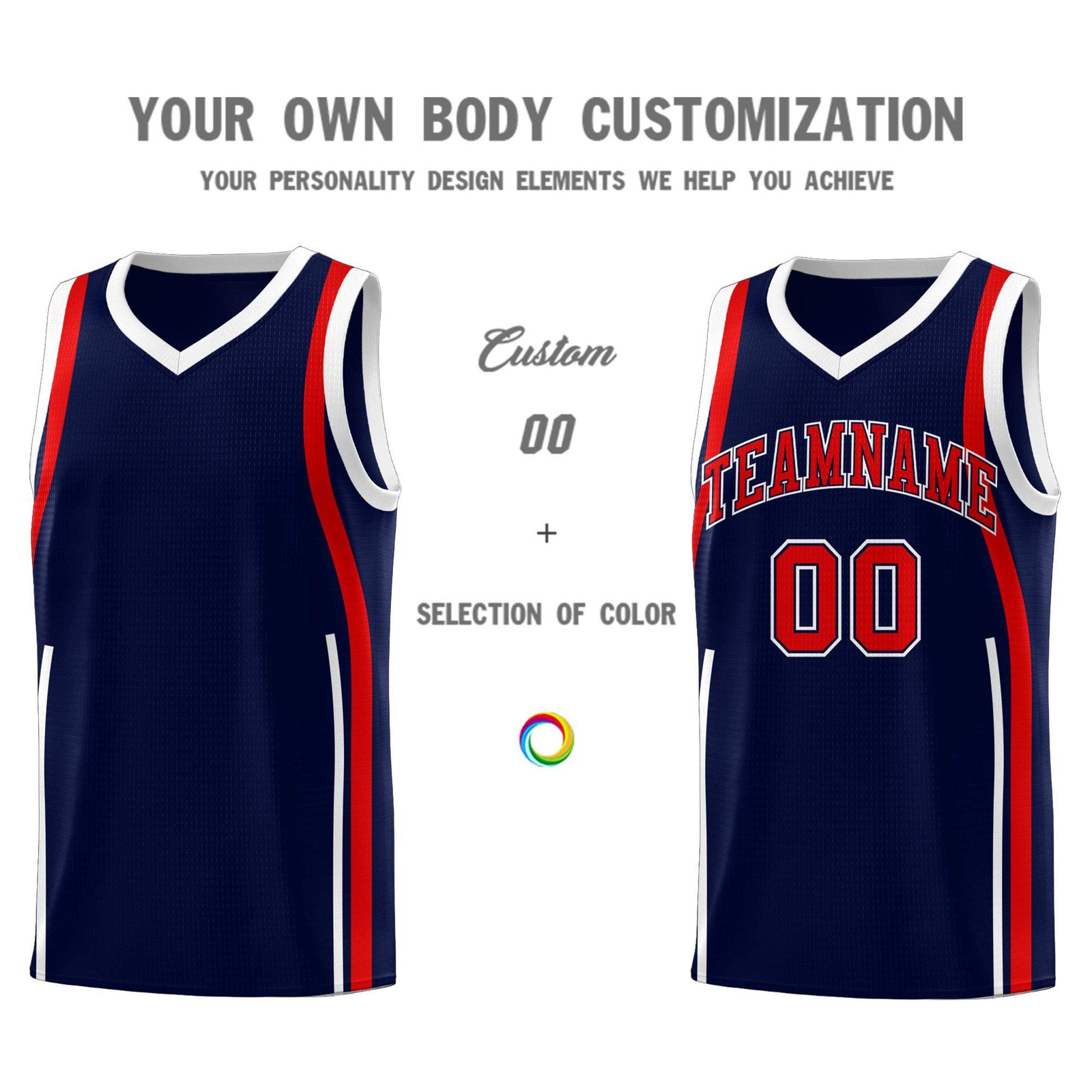 Custom Navy Red-White Ribbon Pattern Basketball Kits