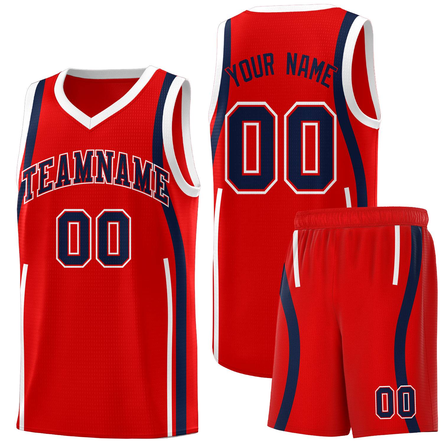 Custom Red Navy-White Ribbon Pattern Basketball Kits