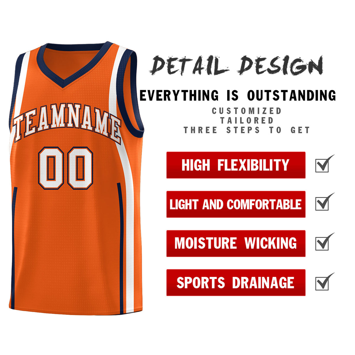 Custom Orange Navy-White Ribbon Pattern Basketball Kits