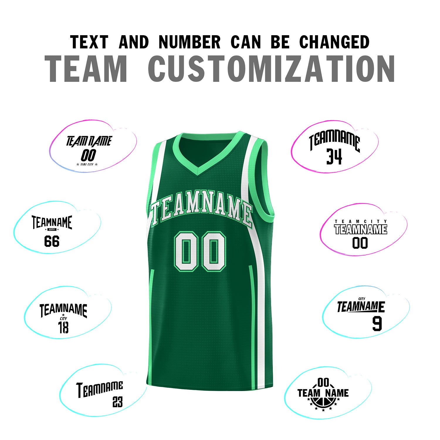 Custom Kelly Green Green-White Ribbon Pattern Basketball Kits
