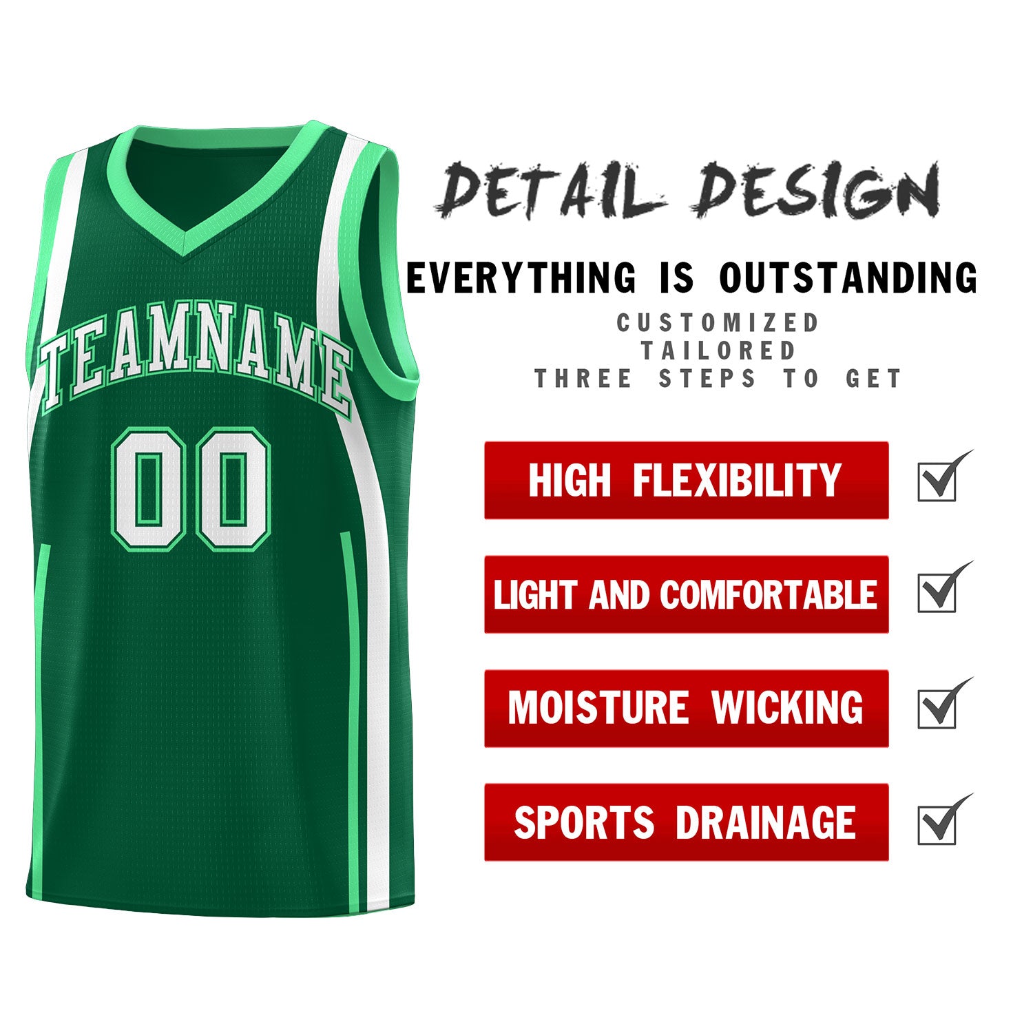 Custom Kelly Green Green-White Ribbon Pattern Basketball Kits