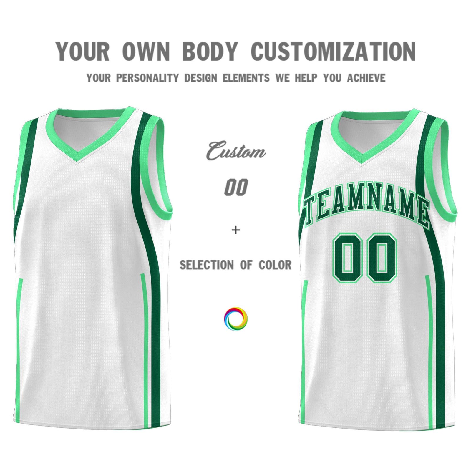 Custom White Kelly Green-Green Ribbon Pattern Basketball Kits