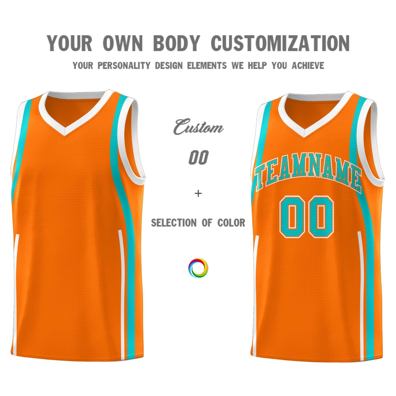Custom Orange Aqua-White Ribbon Pattern Basketball Kits